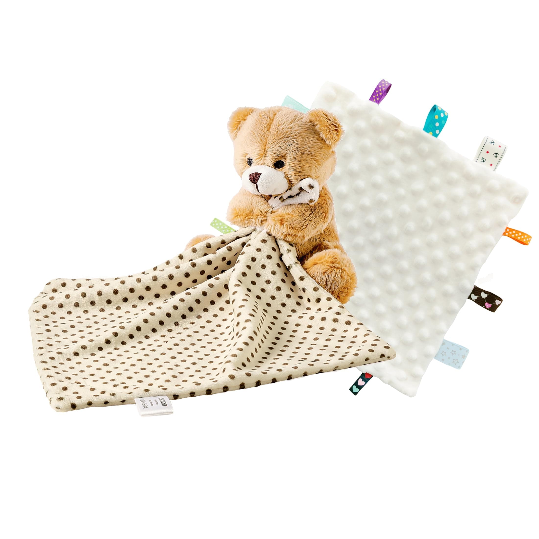 CREVENT Soft Plush Animal Face Security Blankets for Boys and Girls, Great Gifts for Birthday Baby Shower - Hugging Bear Brown + Tag