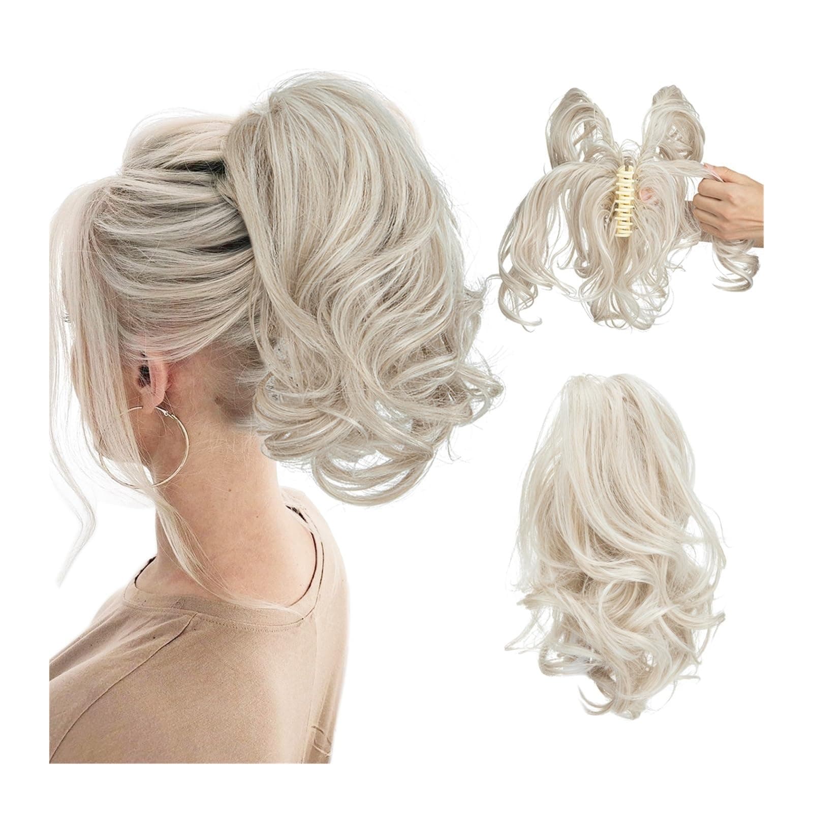 Human Hair Messy Buns Synthetic Diy Claw Clip In Ponytail Hair Extensions Hairpiece Hair Bun Fake Black Blonde Natural Hair False Pigtail for Women Bun Hair Piece(Color:Cold Blonde)