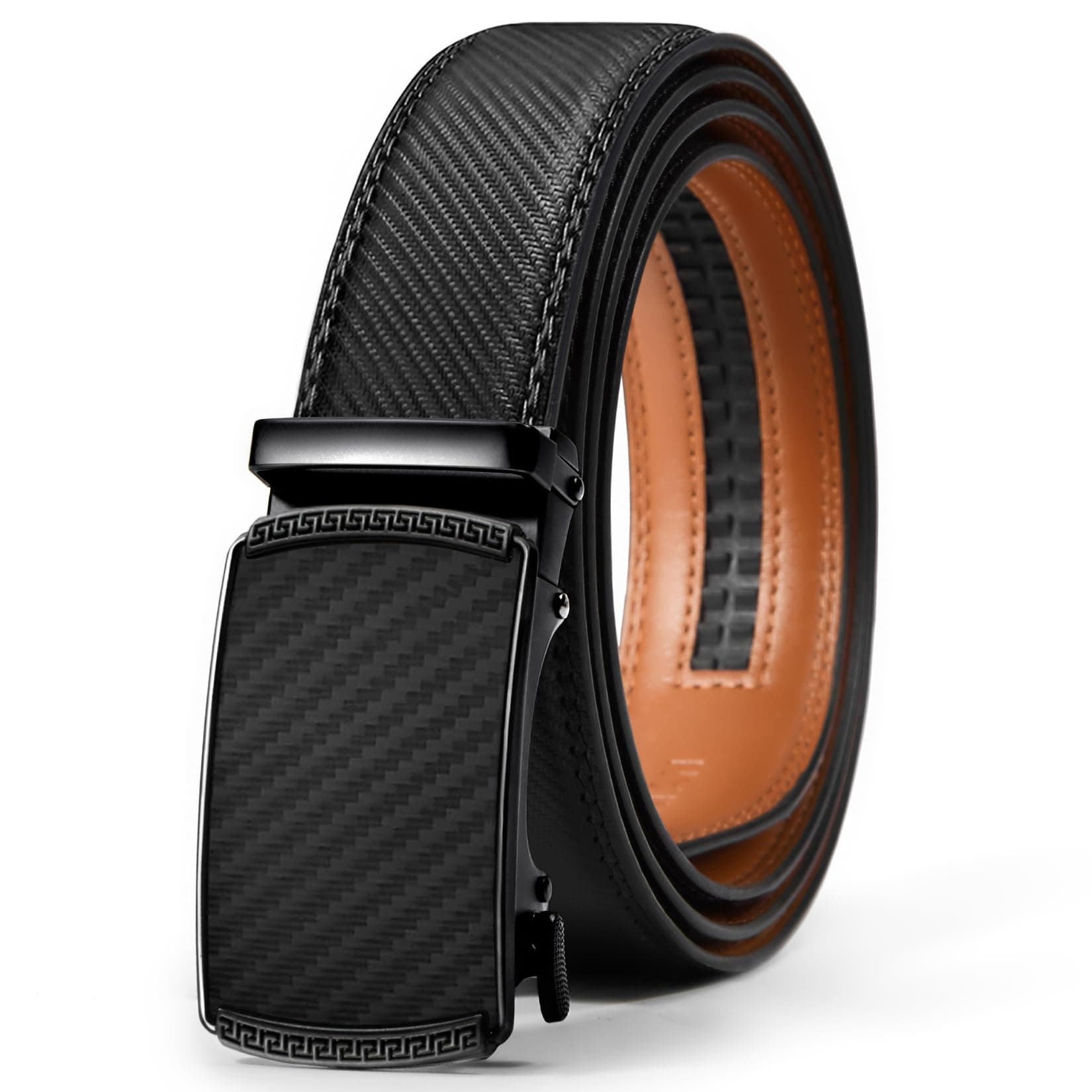 Vatan Men's Belt Leather Ratchet Belt for Men Dress Casual Every Day with Adjustable Buckle, Trim to Fit, Black-knight, 36" to 42" Waist Adjustable