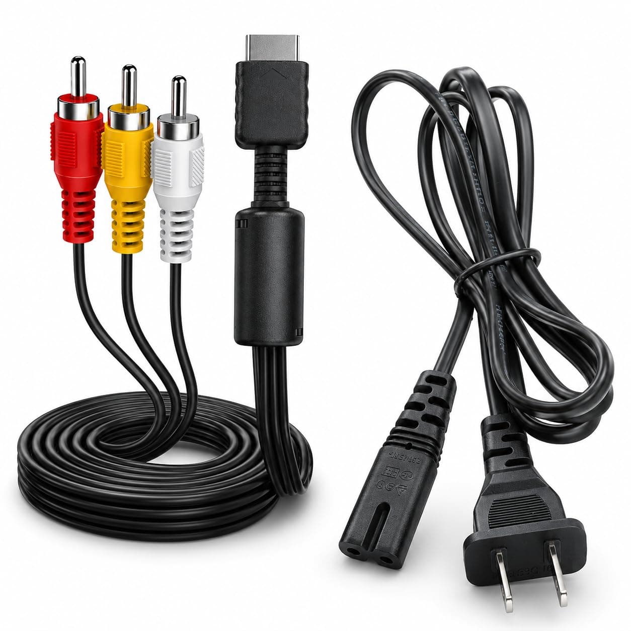 AC Power Supply + Audio Video RCA AV Cable Adapter Cord to External TV Screen Monitor for Sony PlayStation 1 2 3 PS1 PS2 PS3 PSX Original Fat Gaming Systems Console Bundle Set Accessory