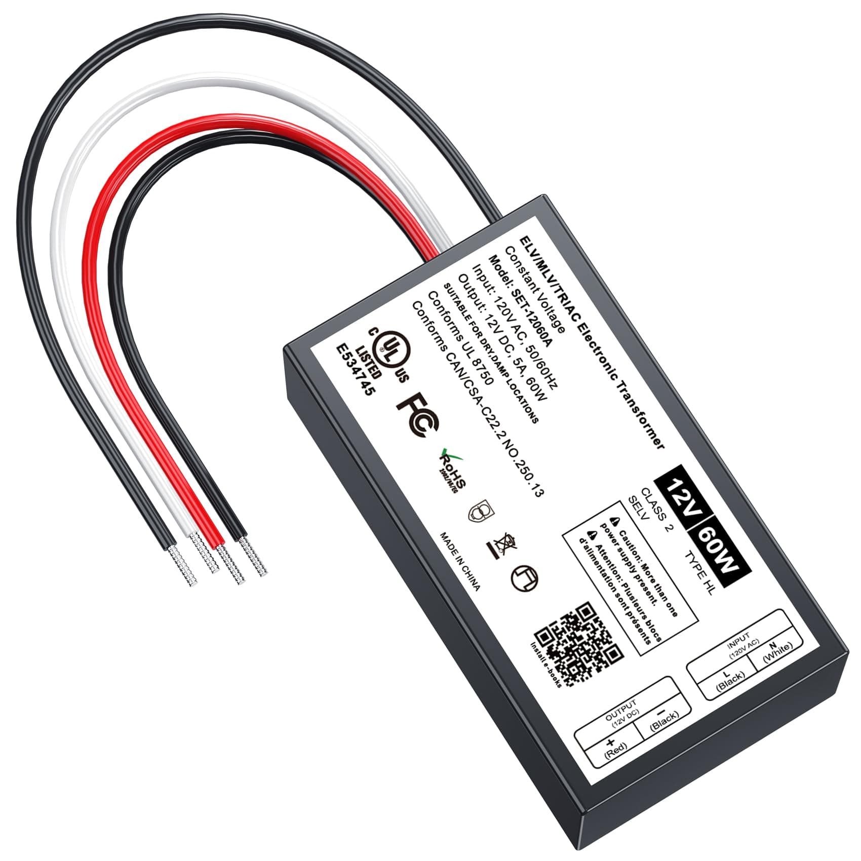 12V Dimmable LED Driver, 60W Triac ELV/MLV LED Transformer Compatible with Lutron&Leviton Switches, Dimmable Power Supply 60W 12V for Light Stirps, Smooth Flicker Free Dimming