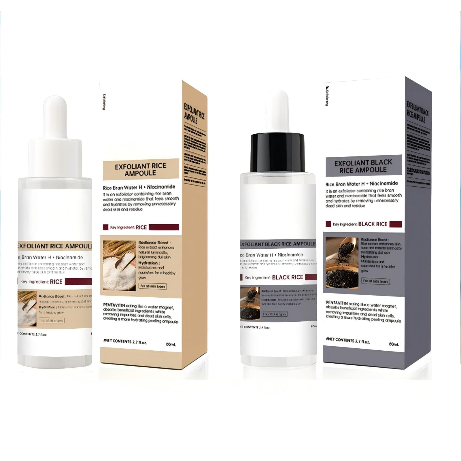 Yiciani 2 PCS Peel Shot Glow Rice, Black and White Rice Facial Deep Cleansing Moisturizing for All Skin Types Women Men