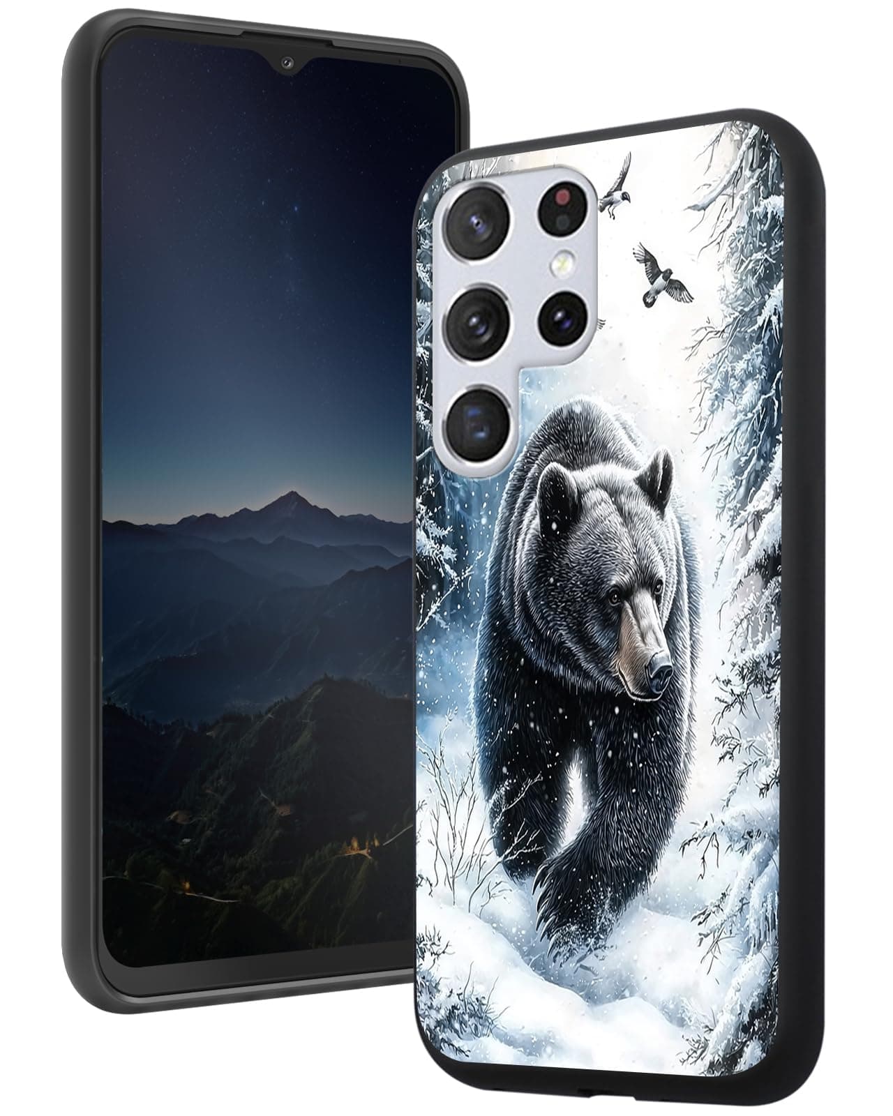 Cdkfxjy for Samsung Galaxy S22 Ultra Case Slim Thin Flexible Scratch Resistant Soft TPU Bumper Lightweight Shockproof Protective Phone Case for Samsung S22 Ultra,Bear Snow Forest