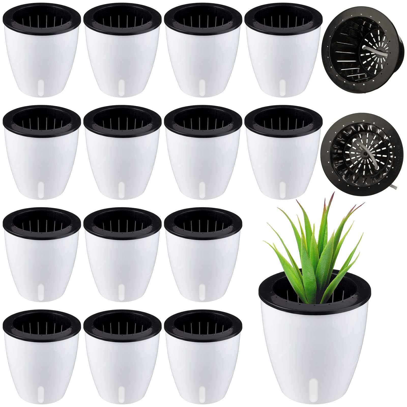 14 Pieces 5 Inch Indoor Plant Pots Self Watering Planters with Drainage Holes Plastic Flower Pots with Water Indicator White Violet Pots for Indoor Outdoor Garden Home Office Decor