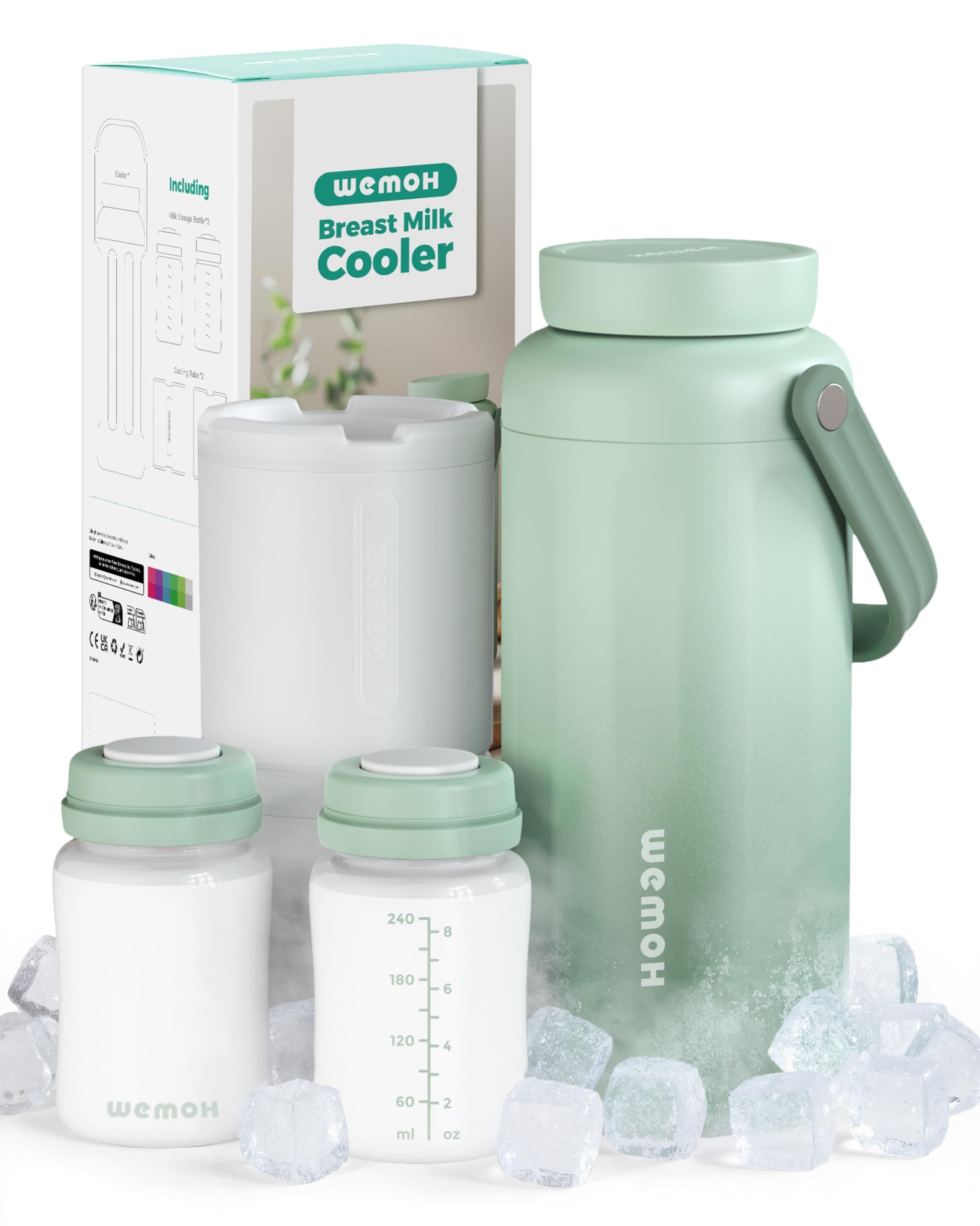 WEMOH 18oz/500ml Breast Milk Cooler Bottle Leakproof Travel Chiller Green