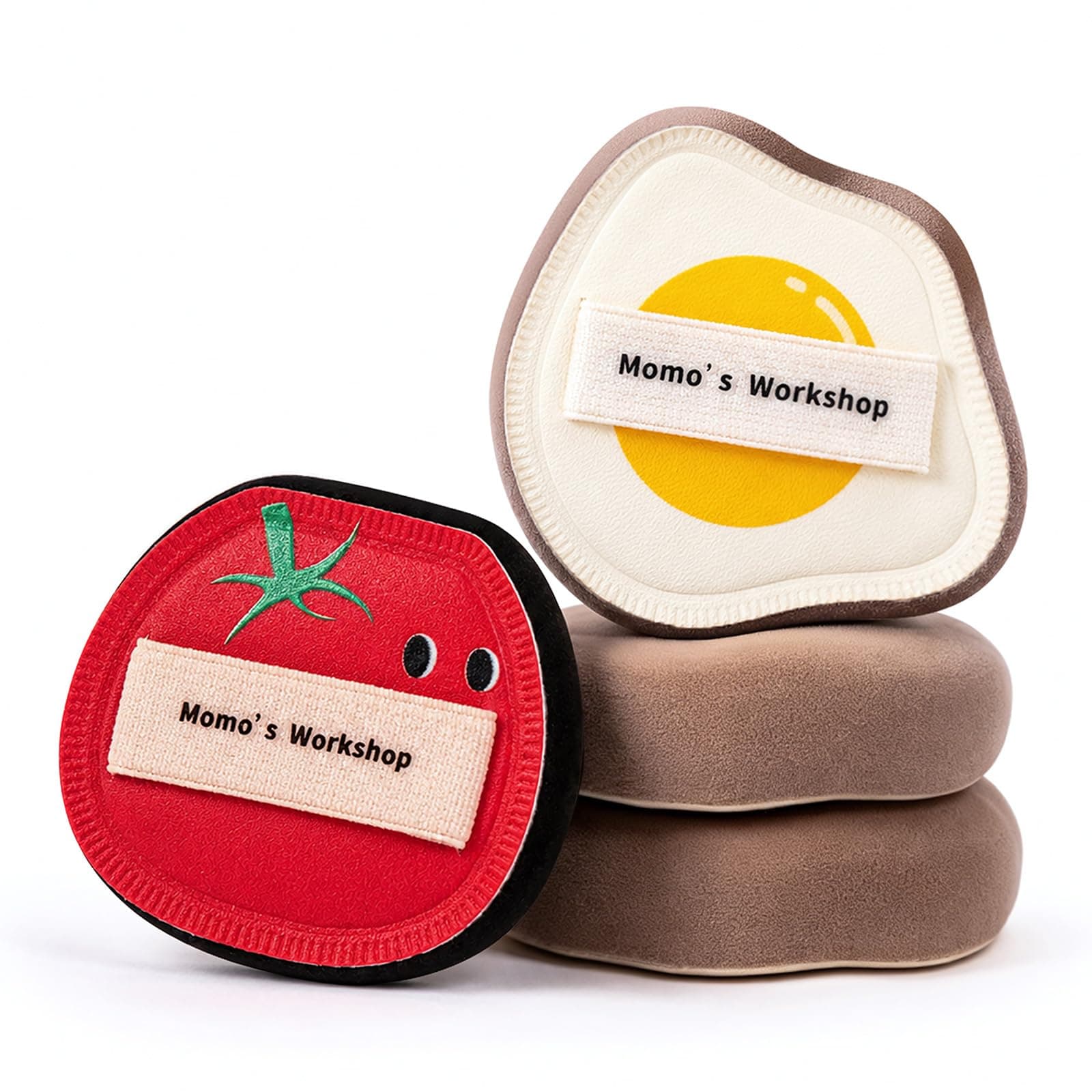 Momo's Workshop Sun Egg Makeup Sponge Puff & Tomato Makeup Sponge Set - 2PC Medium Bounce Rubycell Foundation Puffs for Creamy Finish, Quick Blending, Comfortable for All Skin Types with Case