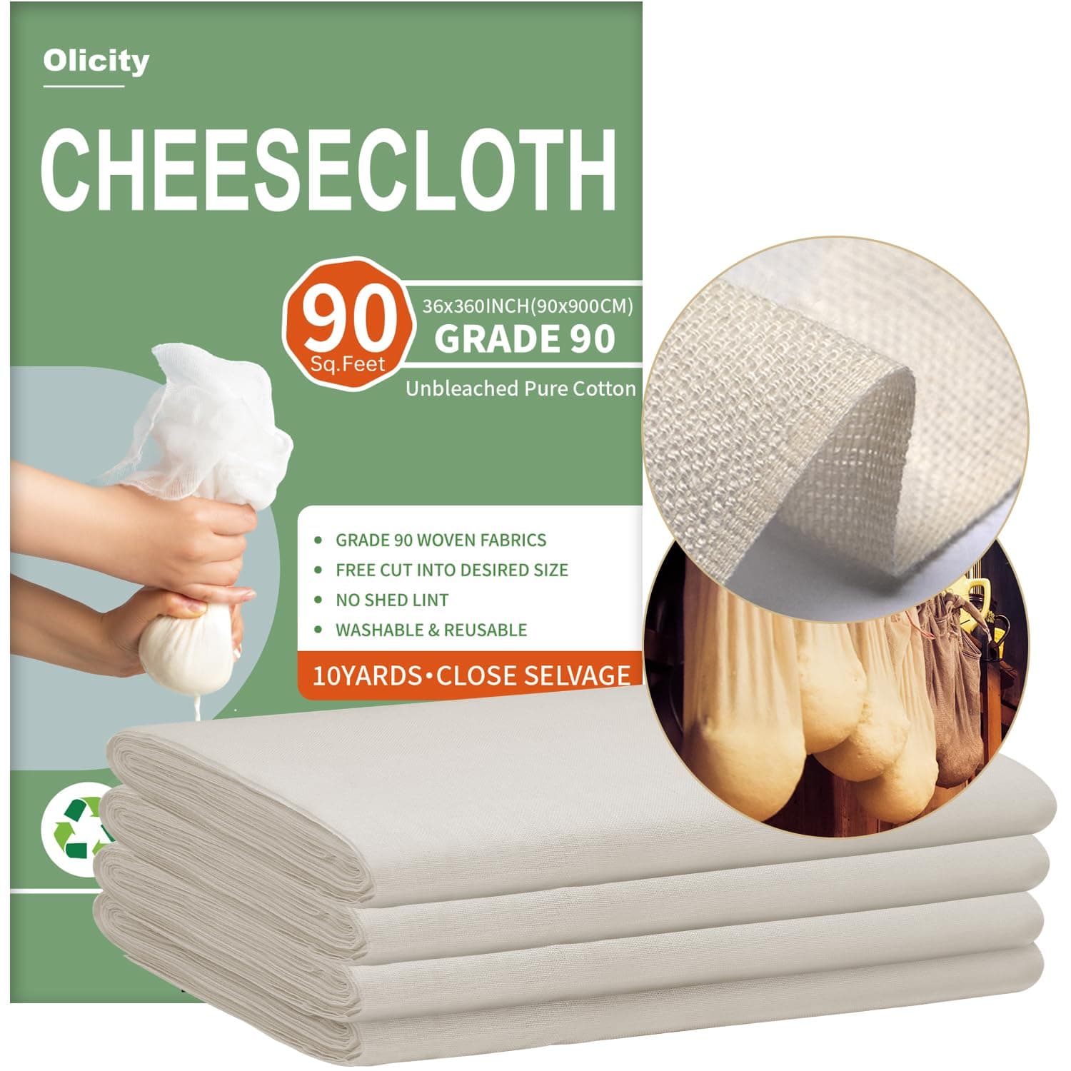 Olicity Cheese Cloth Roll,Grade 90, 3x30Ft, 90 Sq Ft, Reusable Cheese Cloth