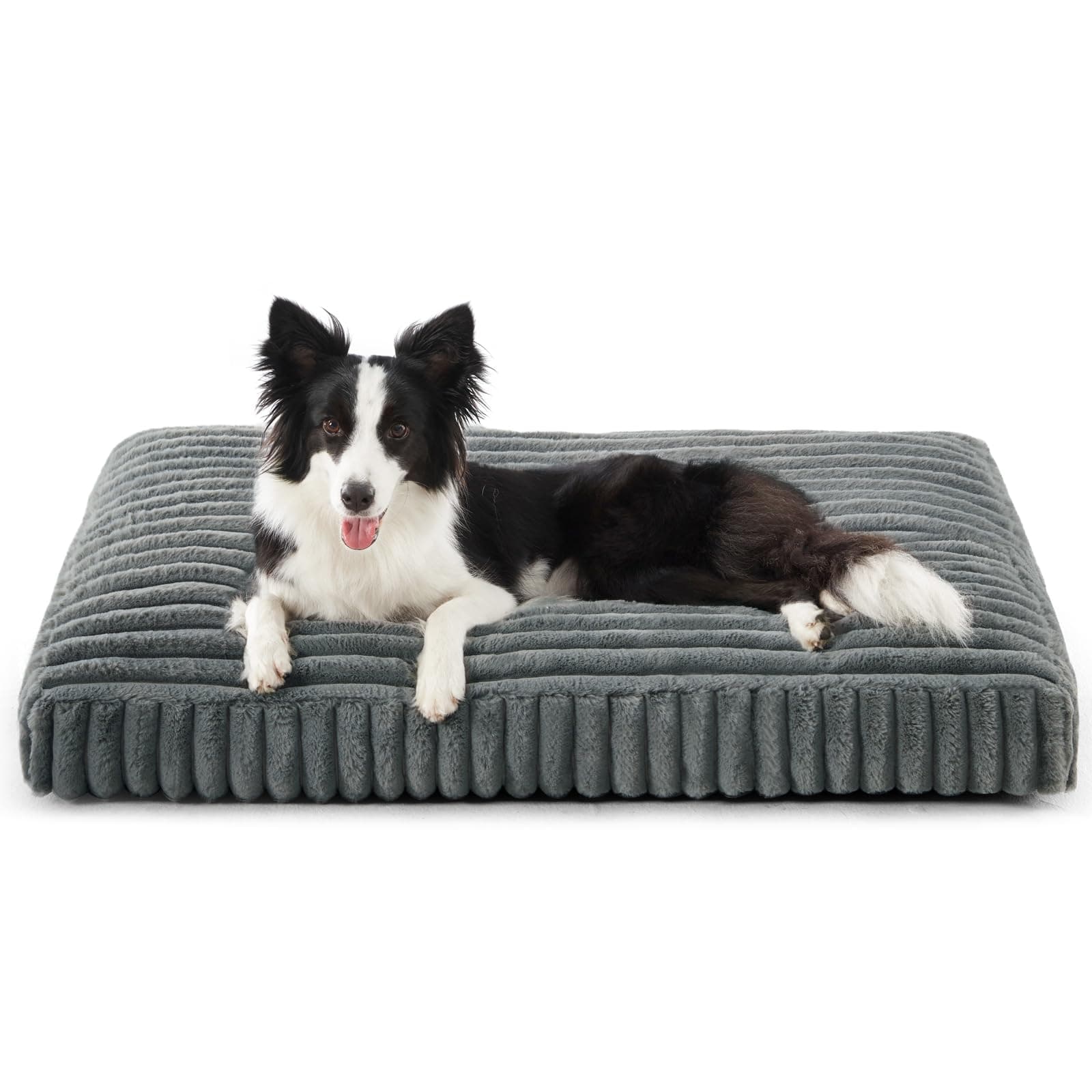 Dog Beds Large Sized Dog, Flat Pet Beds with Removable Washable Cover, Pet Mat Cute Pet Crate Bed Thick Shredded Chopped Crate Foam & Anti Slip Bottom for Indoor, 35"x23"x4" Grey