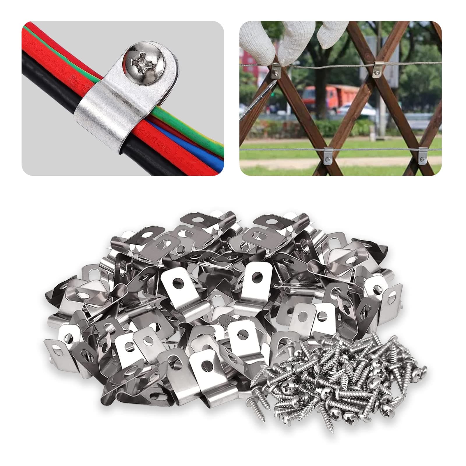 200Pcs Stainless Steel Wire Fence Clamps with Screws for Multiple Fences