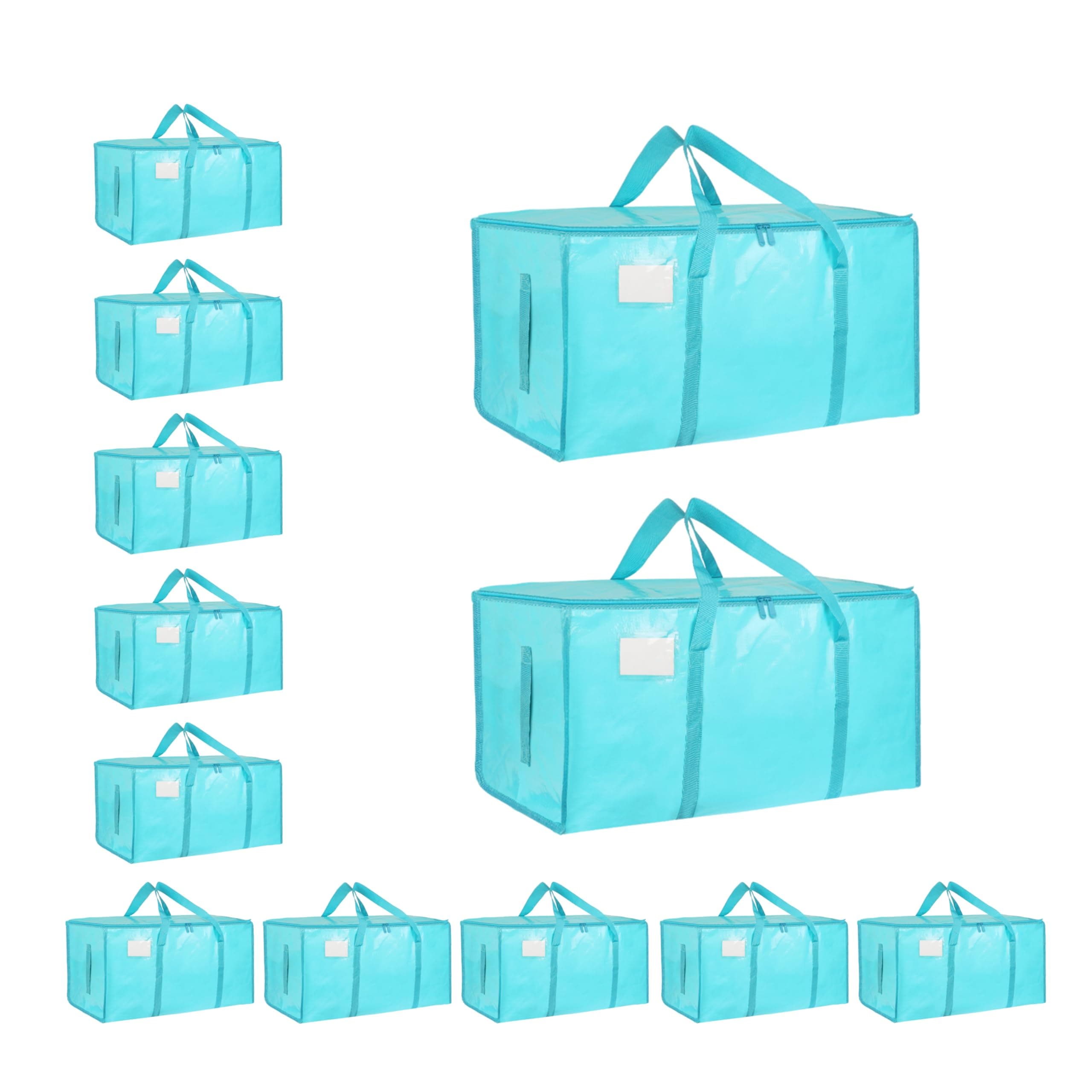 12 Pack-Extra Large Heavy Duty Moving Bags - Waterproof Storage Totes with Handles & Zippers, Foldable for College Dorm, Storage (lake blue)
