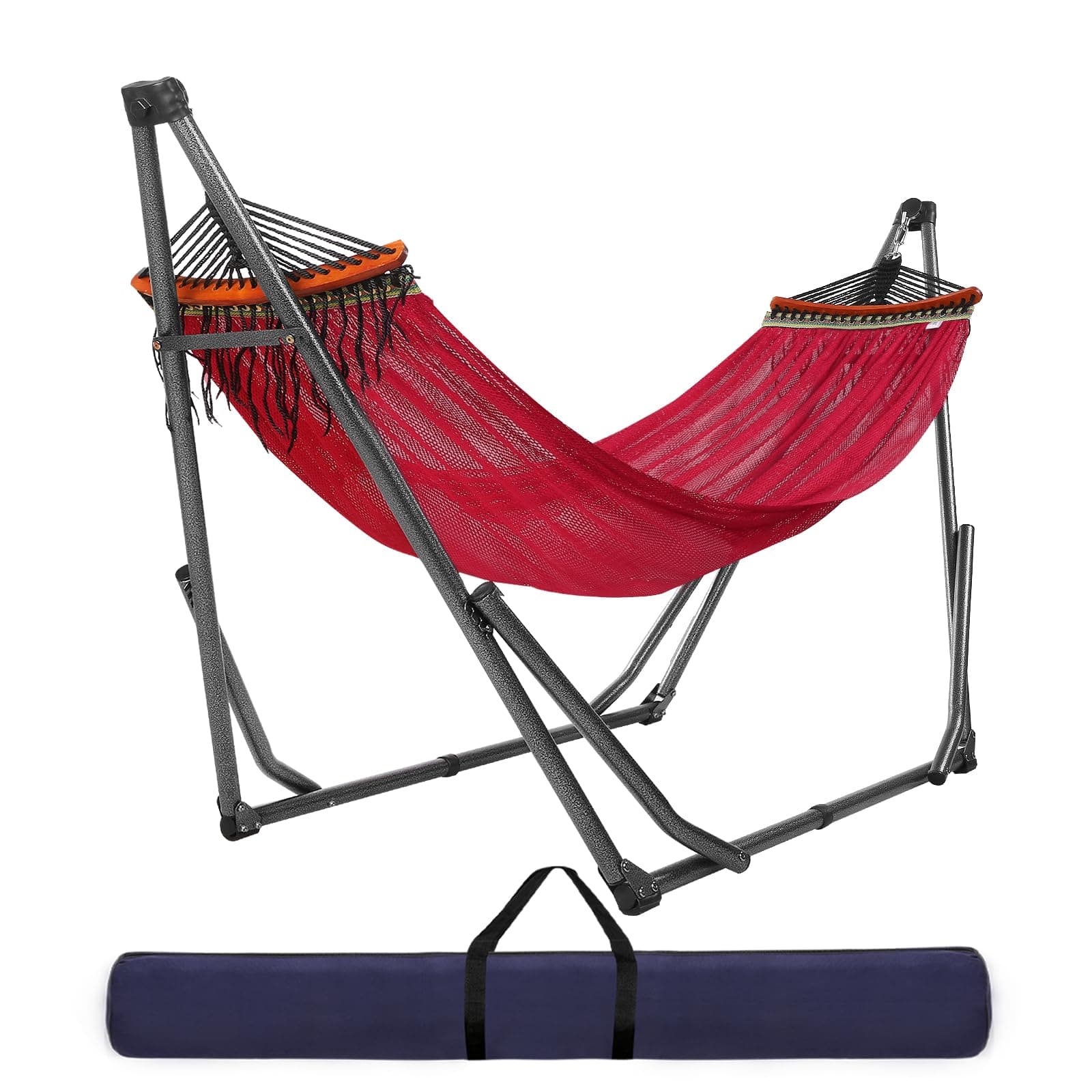 ‌Goutime Extra Large Double Hammock with Stand, 550 lbs Capacity, Red