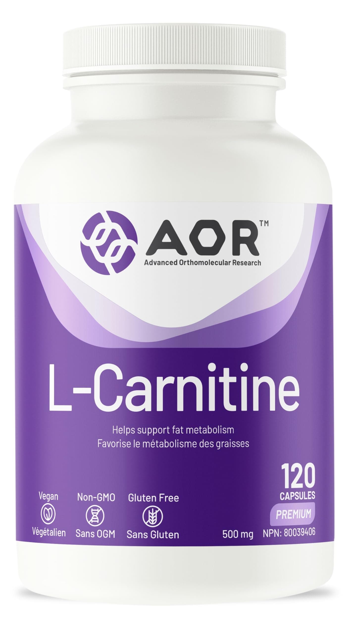 AOR L Carnitine 500mg Capsules, Muscle Recovery, Gluten Free, 120 Capsules