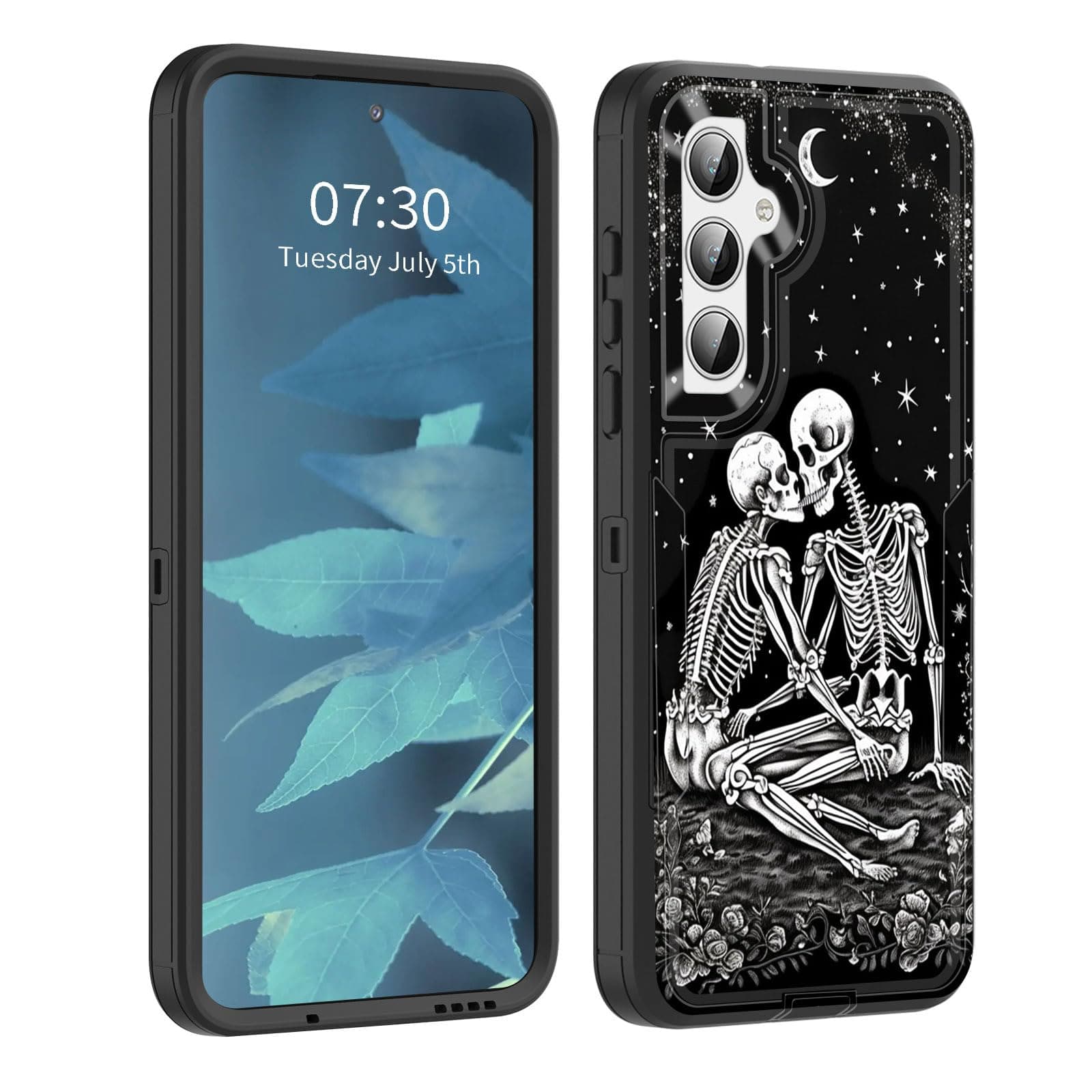 BFUKVOU for Galaxy S25 Case, Dust-Proof Port Cover, Full Body Silicone Rubber Covered, Non-Slip Drop-Proof Phone Case for Samsung Galaxy S25 6.2 inch 2025,Skulls Kissing Lovers Skeleton