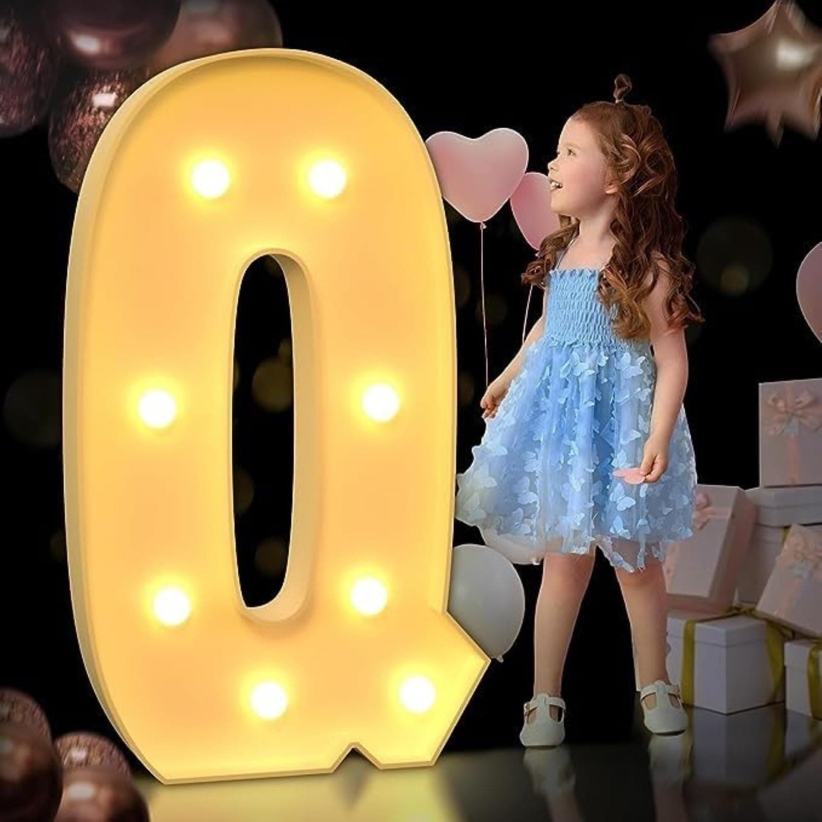 Giant Alphabet Balloon Filling Box Birthday Mosaic Balloon Frame Birthday Party Decoration (Color : Q, Size : 100cm)