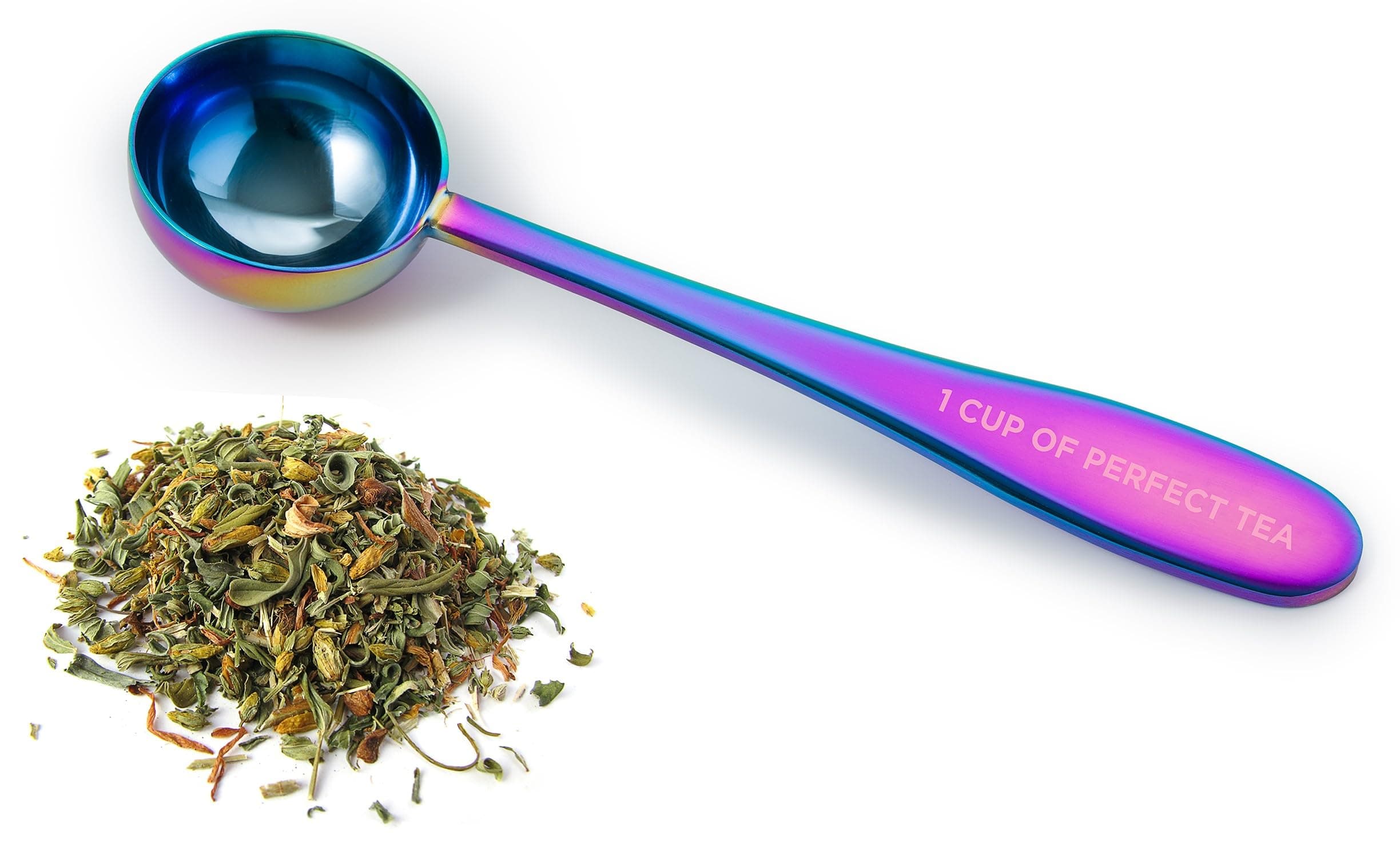 Loose Leaf Tea Spoon Measure | One Cup of Perfect Tea | Stainless Steel Scoop (Iridescent)