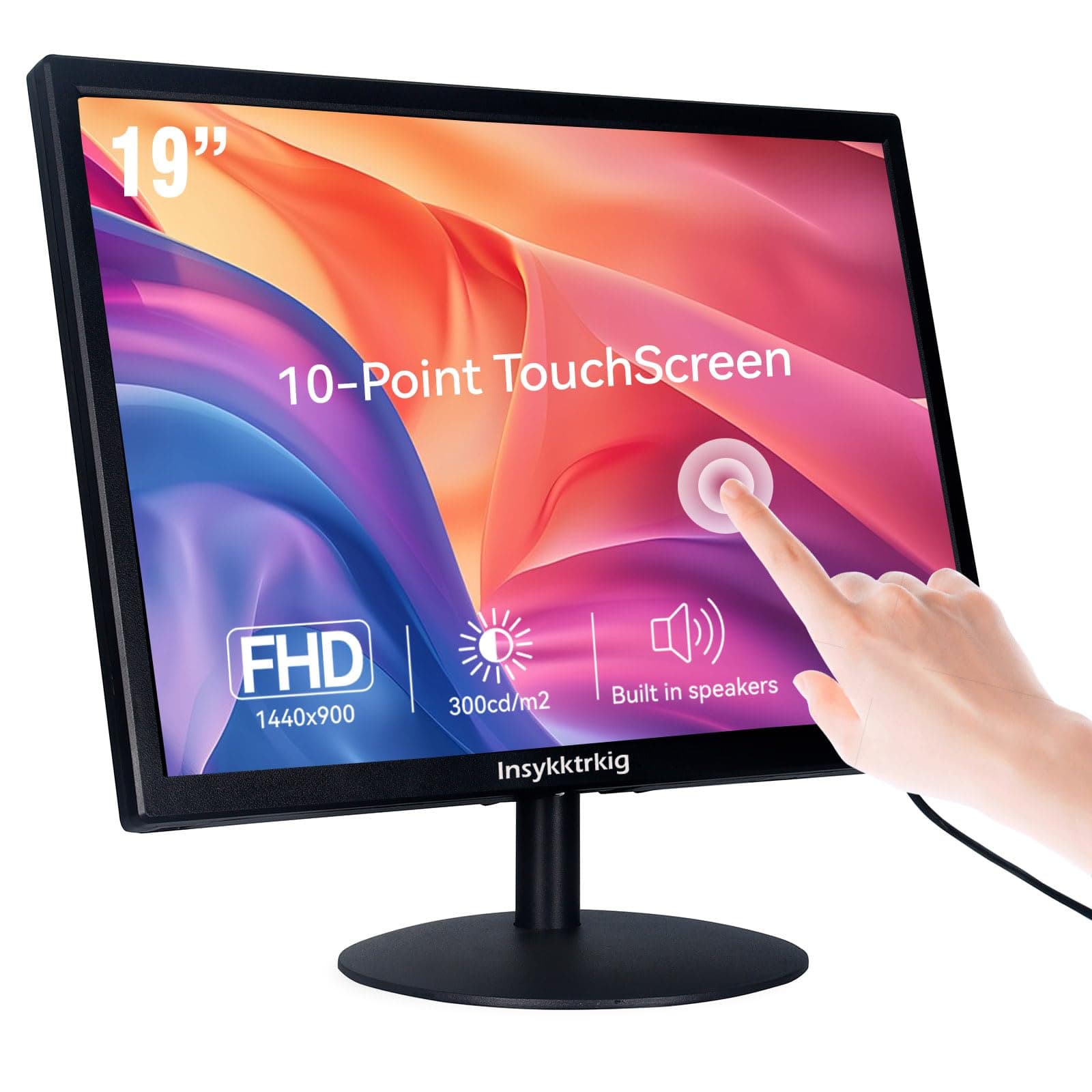 Touchscreen Monitor 19" FHD 1440x900 Multi-Touch Screen HDMI VGA USB Dual Speakers,60Hz,VESA,Wide Viewing Angle 170°,Brightness 300cd/m²,Tilt Adjust,PC Office Desktop Business Computer Display
