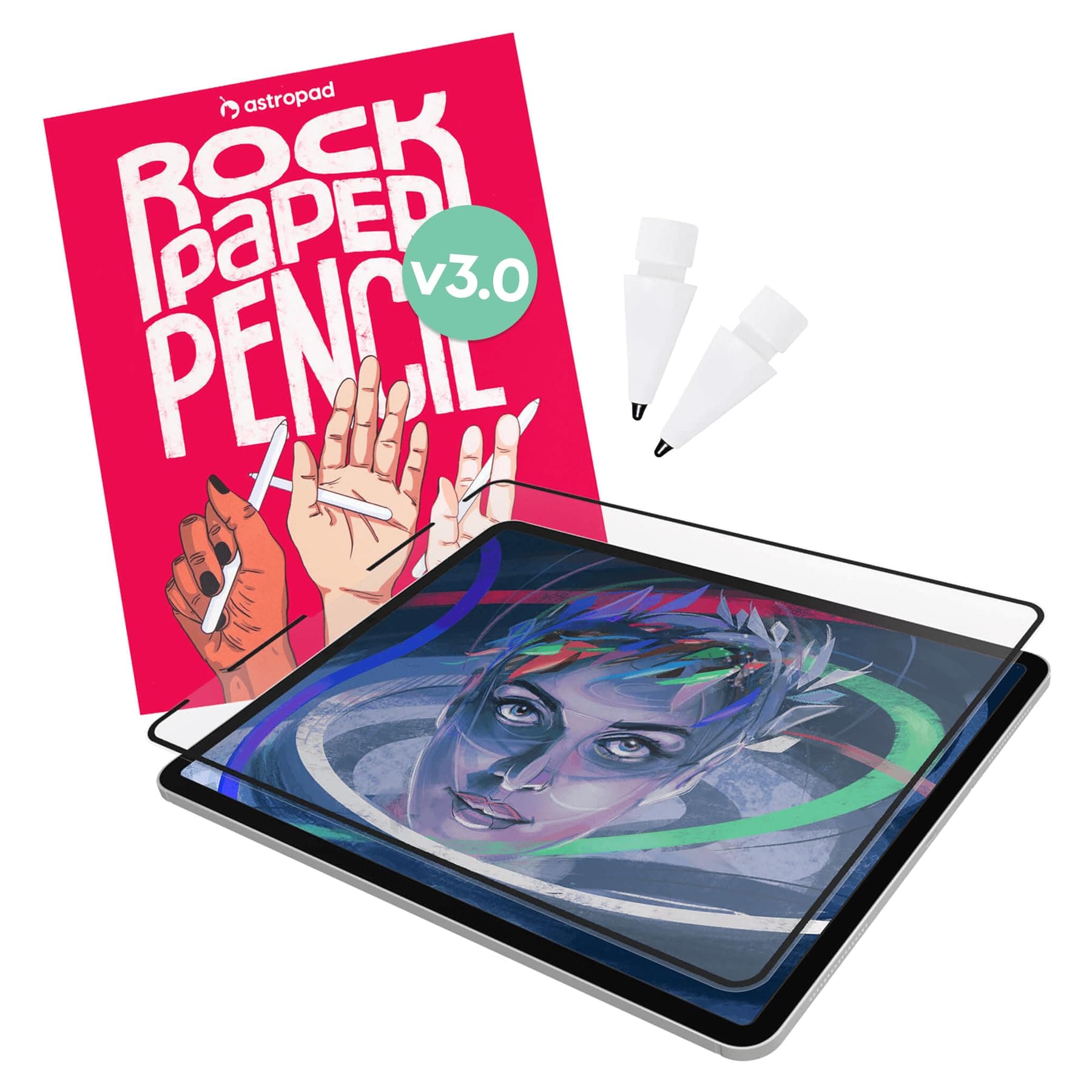 Astropad Rock Paper Pencil v3.0 – Paper Screen Protector for 11" iPad Pro (Gen 1-4) or 10.9" iPad Air (Gen 4-5) + Apple Pencil Tips Replacement 2 Pack – Compatible with Apple Pencil 1st/2nd Gens and