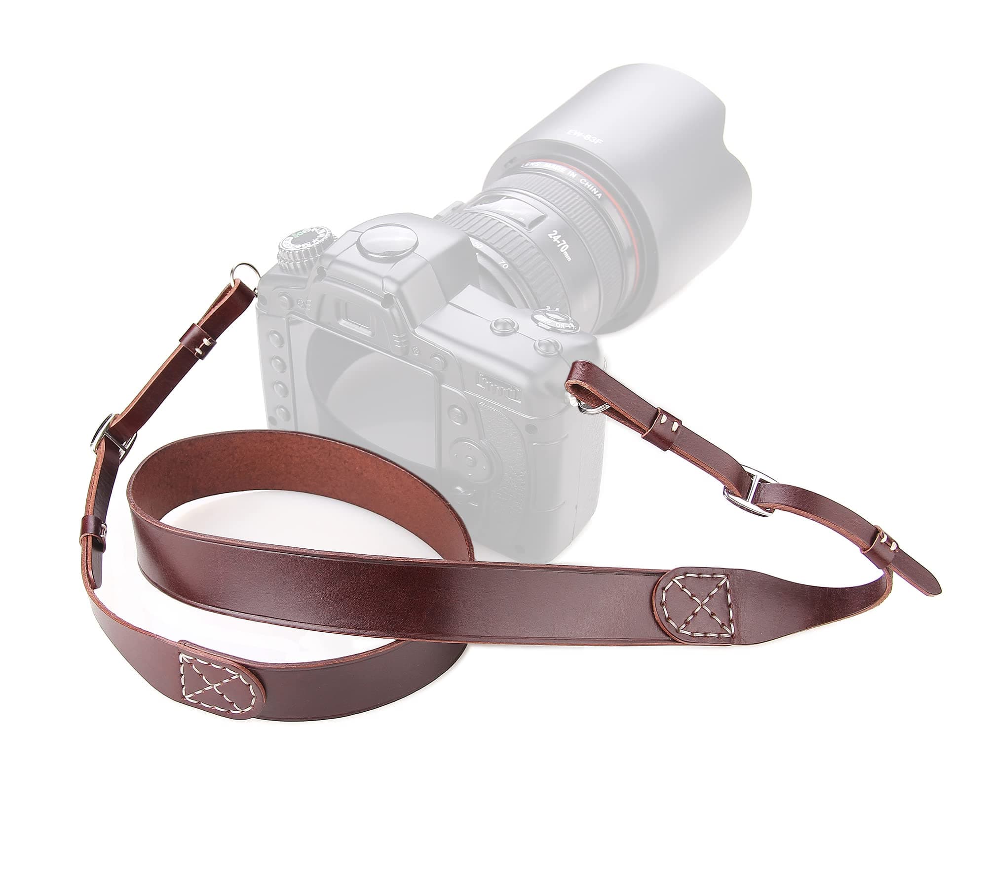 Handmade Genuine Leather Camera Strap, Adjustable Leather Neck Strap Belt for All SLR and DSLR Cameras, Dark Brown, Ajustable