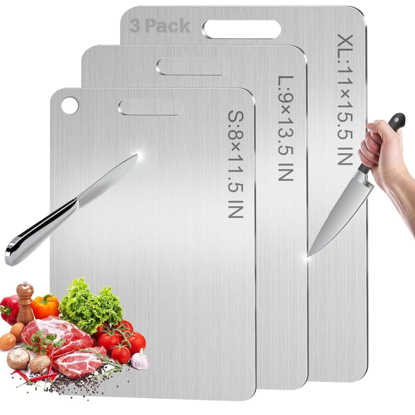 3Pack Titanium Cutting Board,2026 New Upgrade 100% Pure Titanium Cutting Boards for Kitchen,Double-Sided Food-Grade Metal Chopping Boards,Easy to Clean, Non-Stick & Odor-Resistant(S+L+XL)