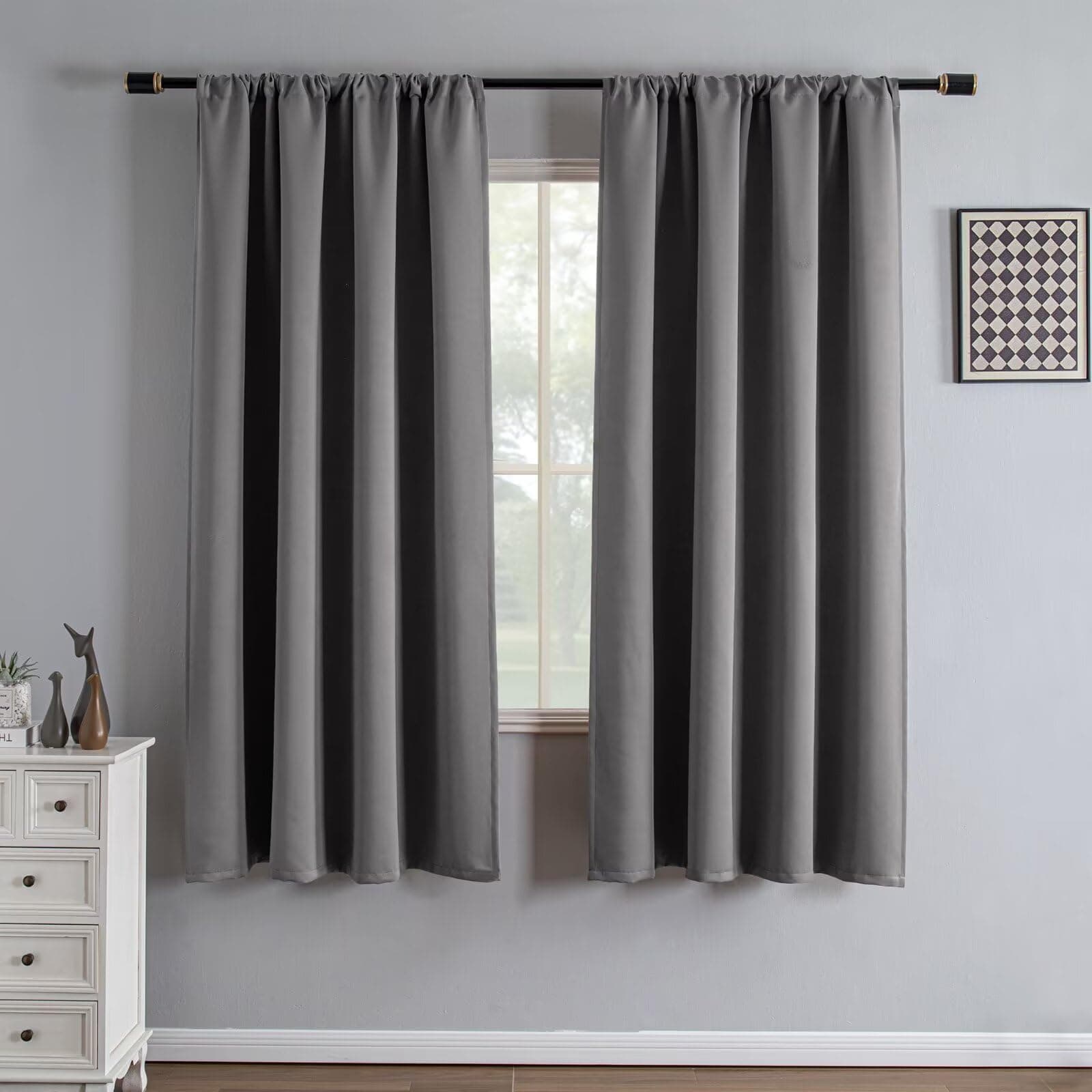 IGEMAEVE Blackout Curtains 72 Inch Length 2 Panels Set, Black Out Curtains for Bedroom 72 Inch Long, Rod Pocket Energy Saving Room Darkening Drapes for Living Room Window Light Grey(W52 x L72)
