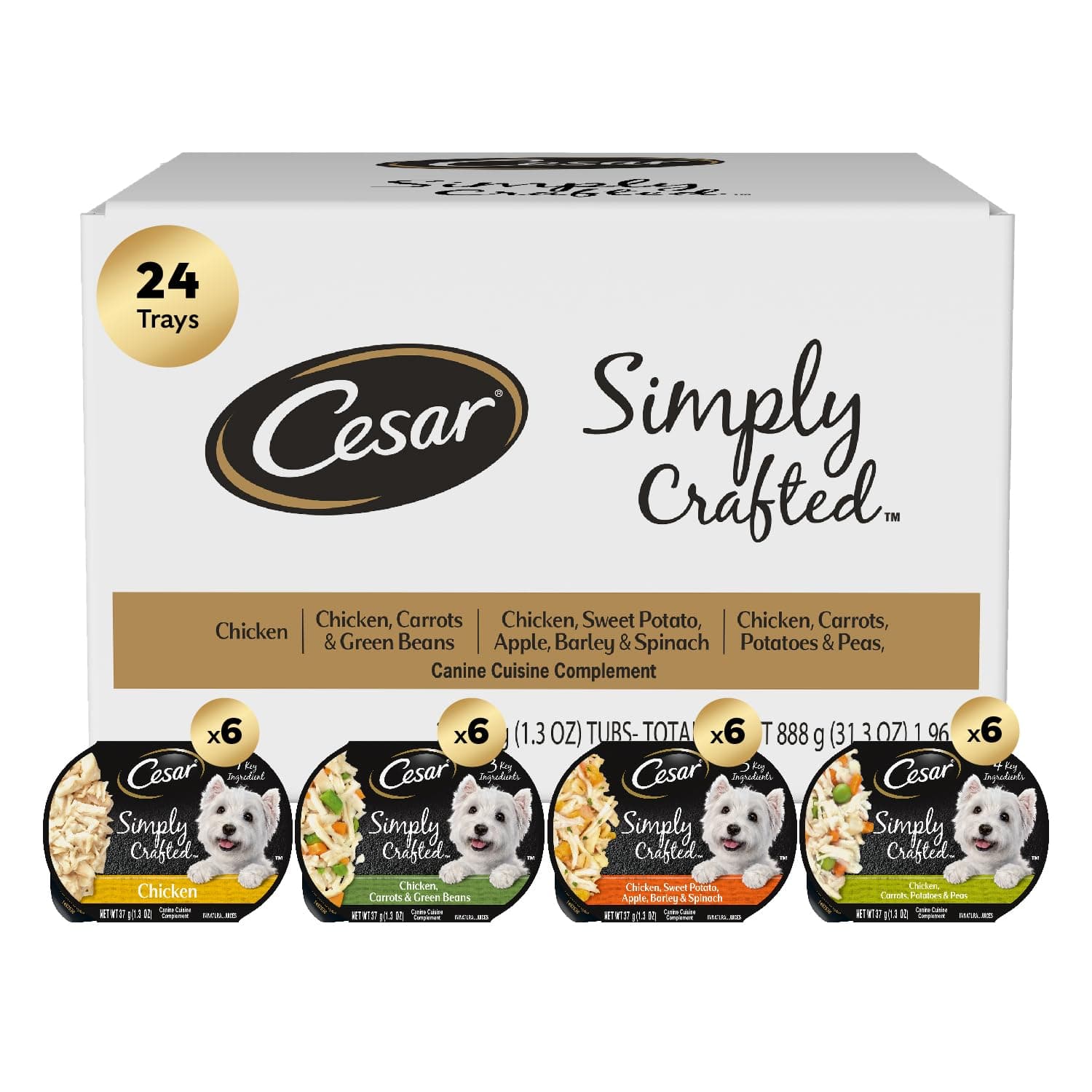 Cesar Simply Crafted Dog Food Toppers, Chicken Variety, 1.3 oz, 24 Count