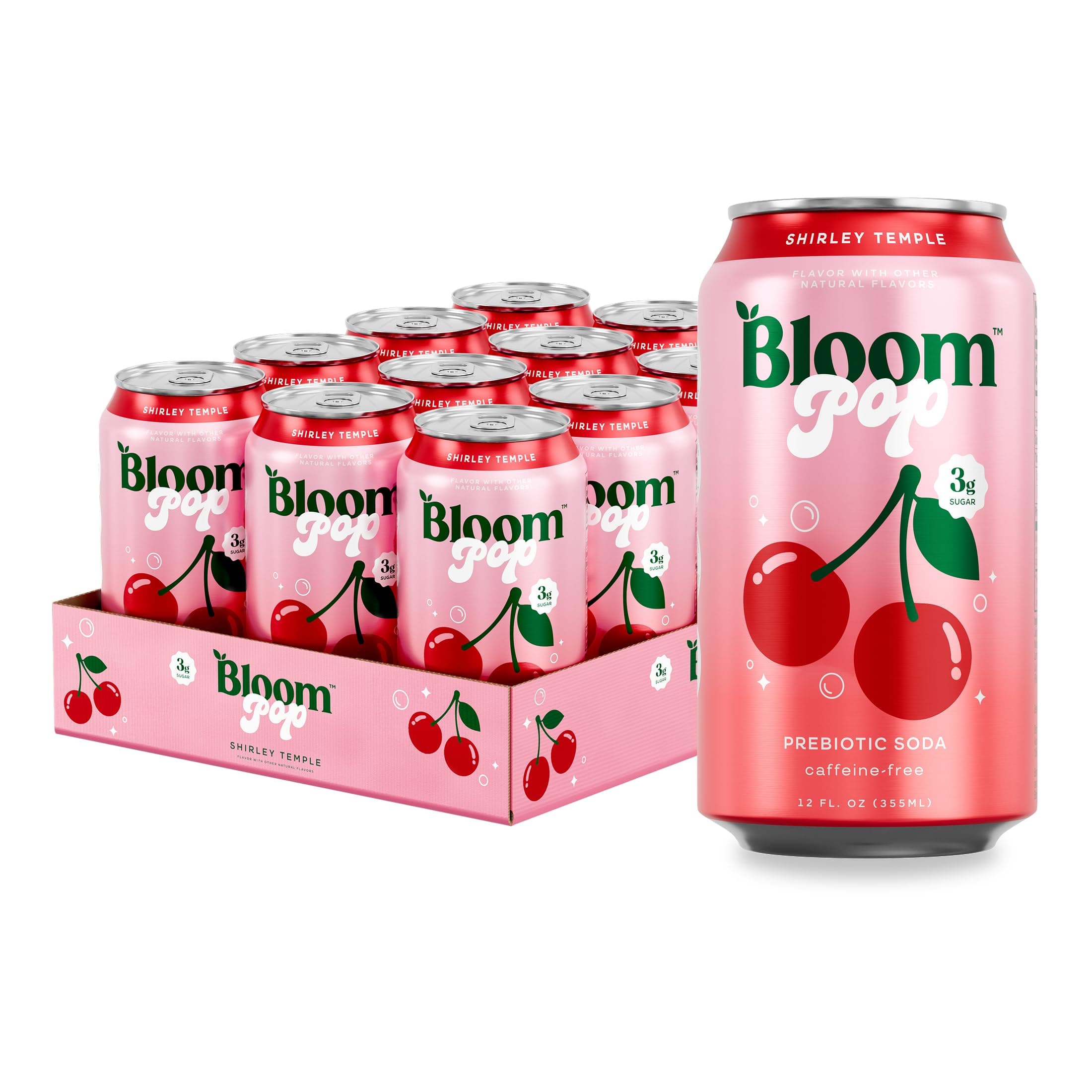 Bloom Pop Prebiotic Soda, Gut Health Support, Shirley Temple, 12 Pack