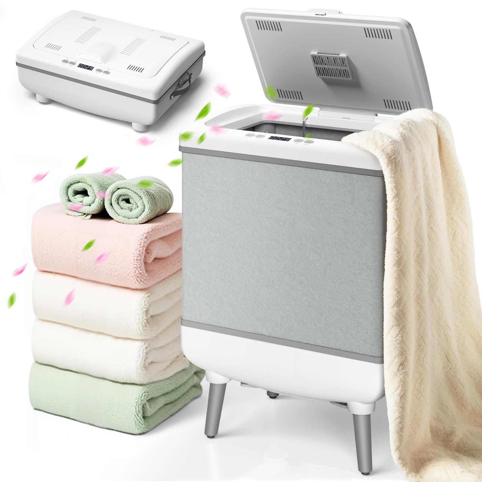 AGLUCKY Foldable Towel Warmer,35L Large Cap. with PTC Heating, Aromatherapy & Heat/Delay Timer, Fits Up to Three 45"X70" Oversized Towels, ETL Certified Towel Warmers, Bath Towel Dryer for Home Spa