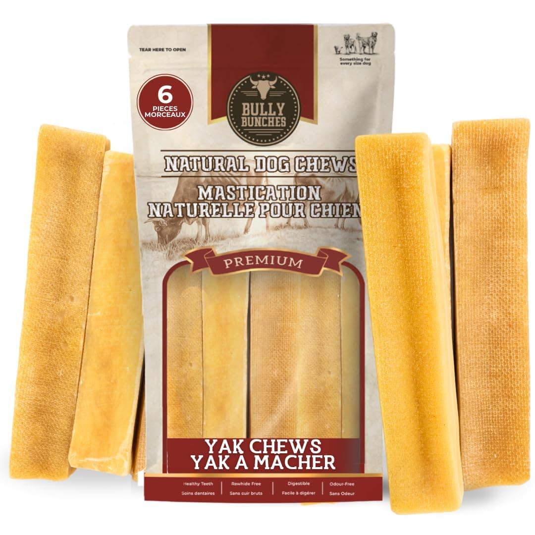 Bully Bunches Medium Authentic Yak Cheese Himalayan Chews for Medium & Small Dogs - All Natural Dog Treat Dental Chews, Made with Real Yak Milk - Lactose & Rawhide Free (6 Pk)