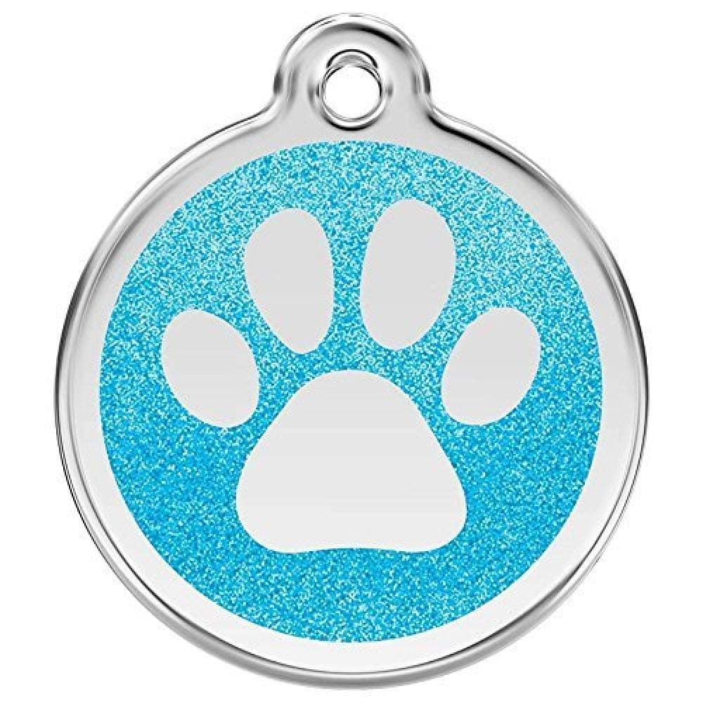Red Dingo Stainless Steel with Glitter Pet I.D. Tag - Paw Print (aqua, medium)