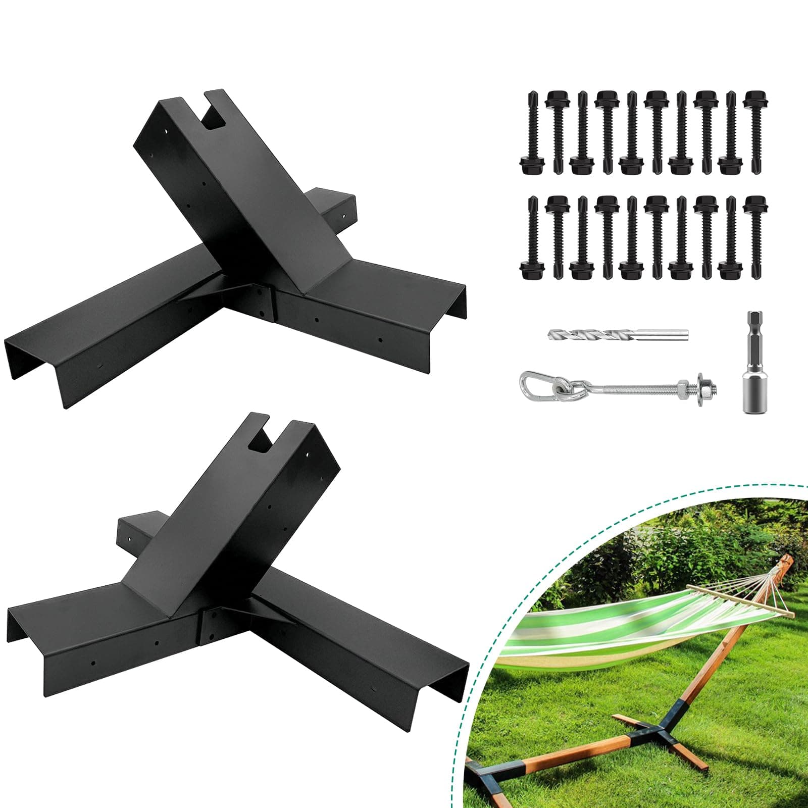 VoTwoofv Hammock Stand Bracket Kits,Heavy Duty Hammock Bracket for 4" x 4" (Actual:3.5" x 3.5") Lumber,DIY Hammock Bracket Base - 500LBS Capacity - Black Powder Coated - 2Pack