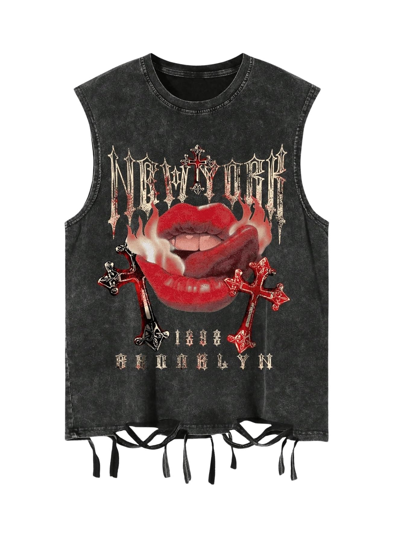 Verdusa Men's Graphic Tees Y2k Grunge Distressed Tee Summer Shirt Sreetwear, Black, XX-Large
