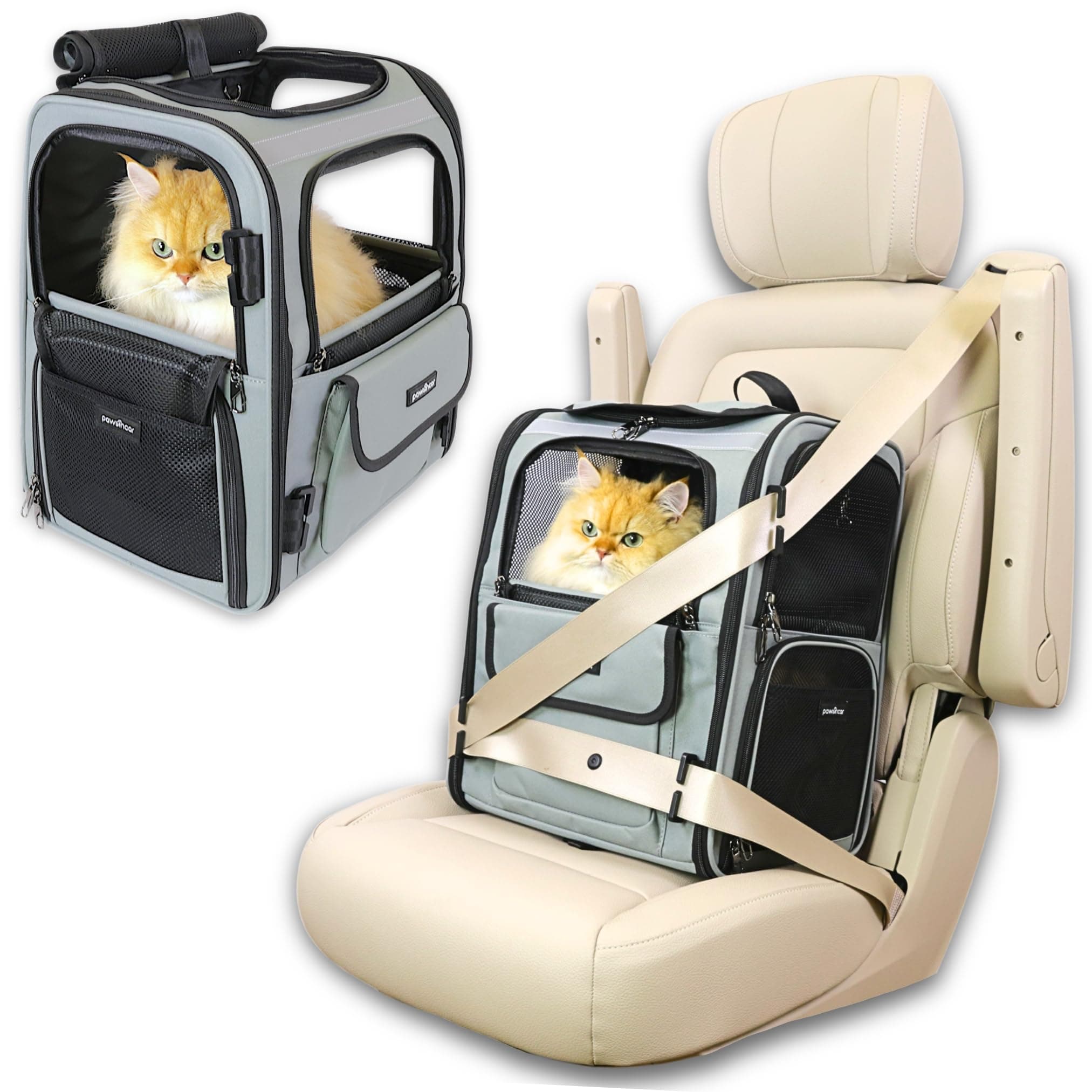 PawsInCar Crash-Tested Multi-Window Cat Backpack Carrier for Safe Travel