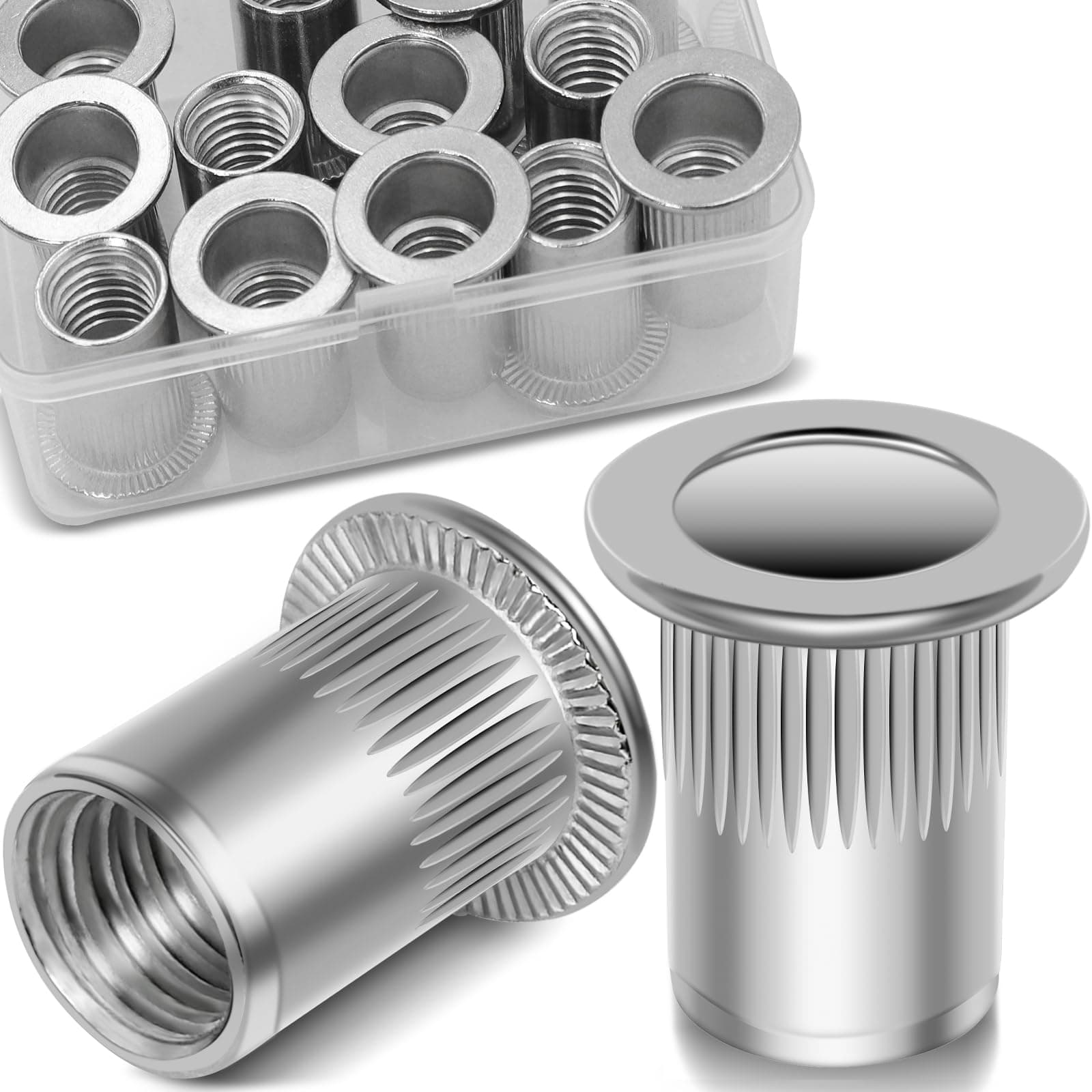 Vifmy 1/2''-13 UNC Rivet Nut, 10Pcs 304 Stainless Steel Flat Head Rivnut Threaded Insert Nutsert