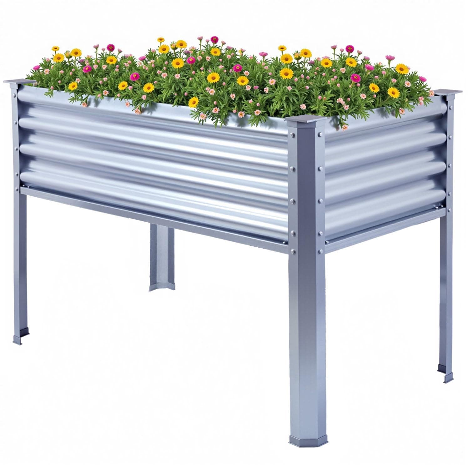 Raised Garden Bed with Legs Galvanized High Raised Garden Boxes Outdoor Planter Box for Vegetables Flowers Herb Balcony Backyard (4x2x2.6 FT/120x60x80 CM, Metal)