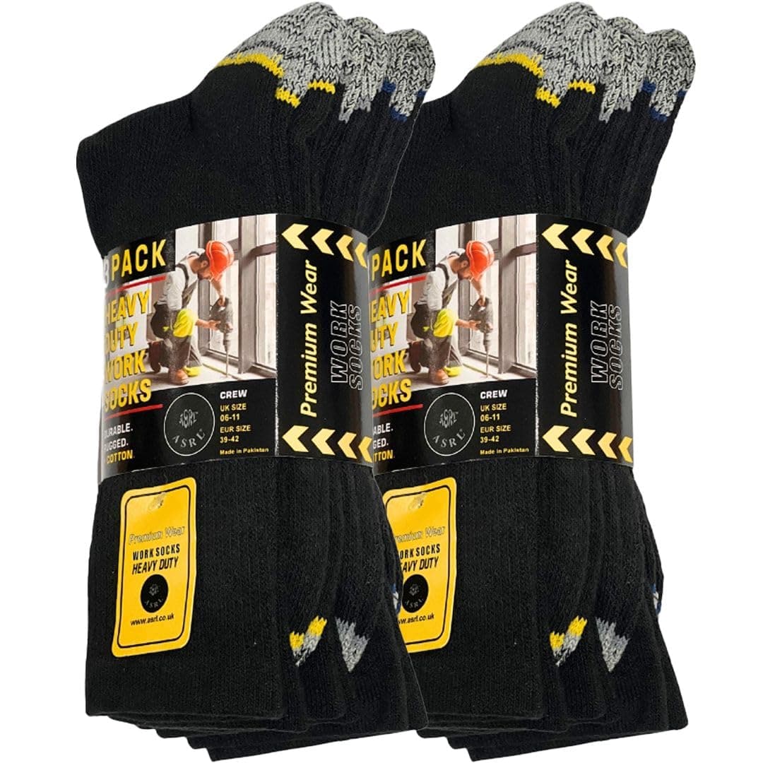 Men's Work Socks Pack Of 6 Breathable Resistant Design | Stretch Fit Heavy Duty Reinforced Heel and Toe.