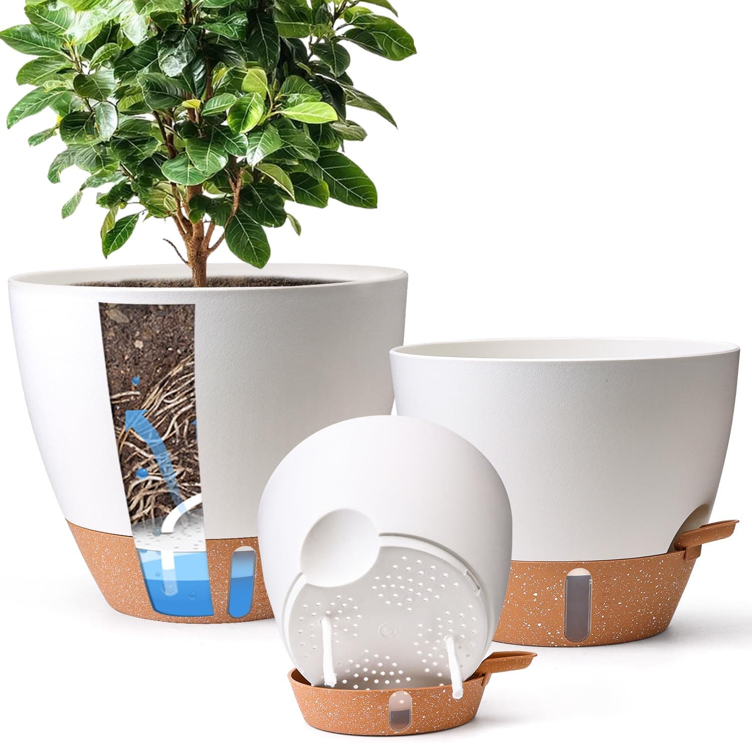 T4U Plant Pots 8/10/12 Inch 3 Pack Self Watering Planters for Indoor