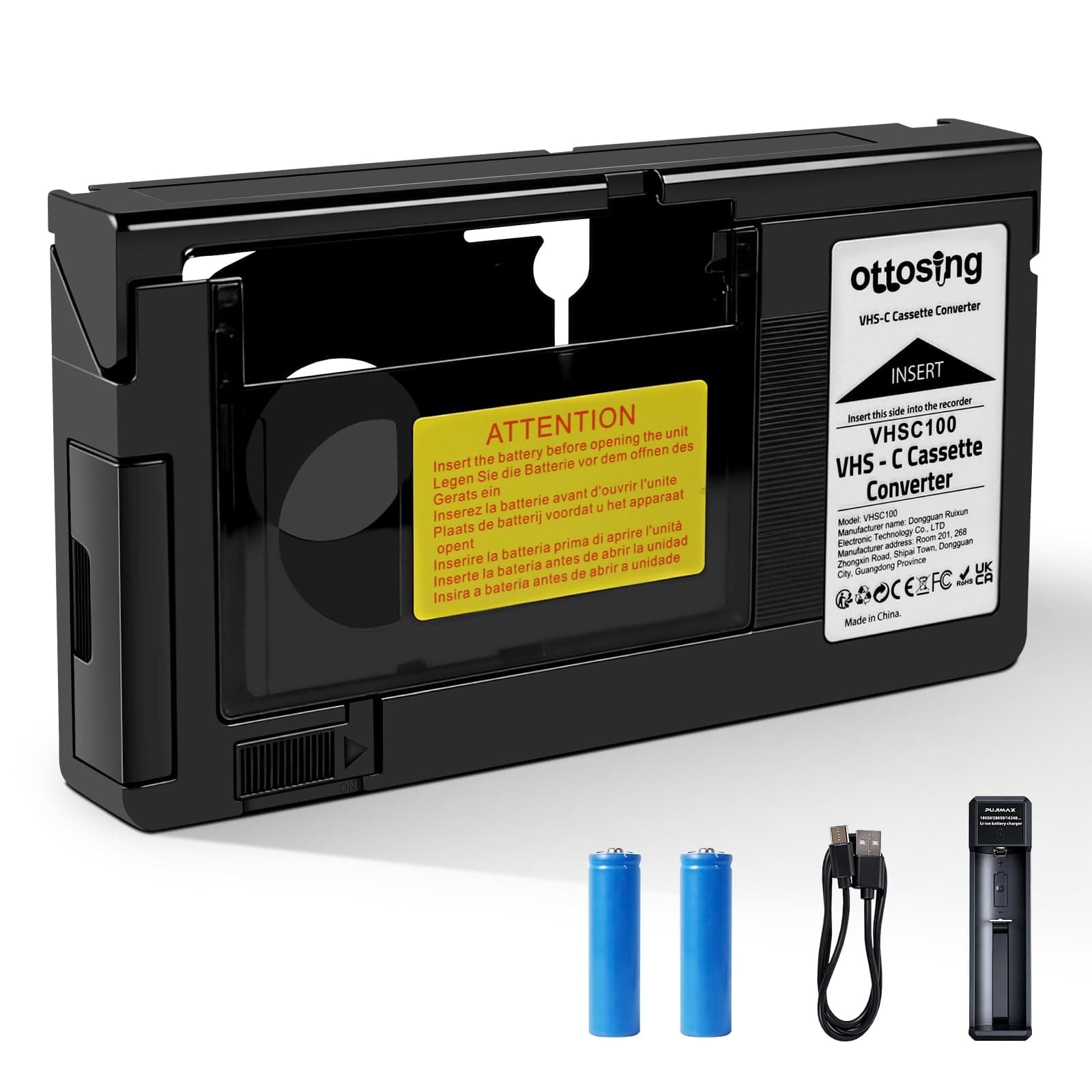 ottosing 2025 Cassette Adapter for Camcorders SVHS VHS-C to VHS, Compatible 12mm, Motorized VHS Cassette Converter with Stable Voltage Circuit Battery(Not Compatible with 8mm / Minidv / Hi8)