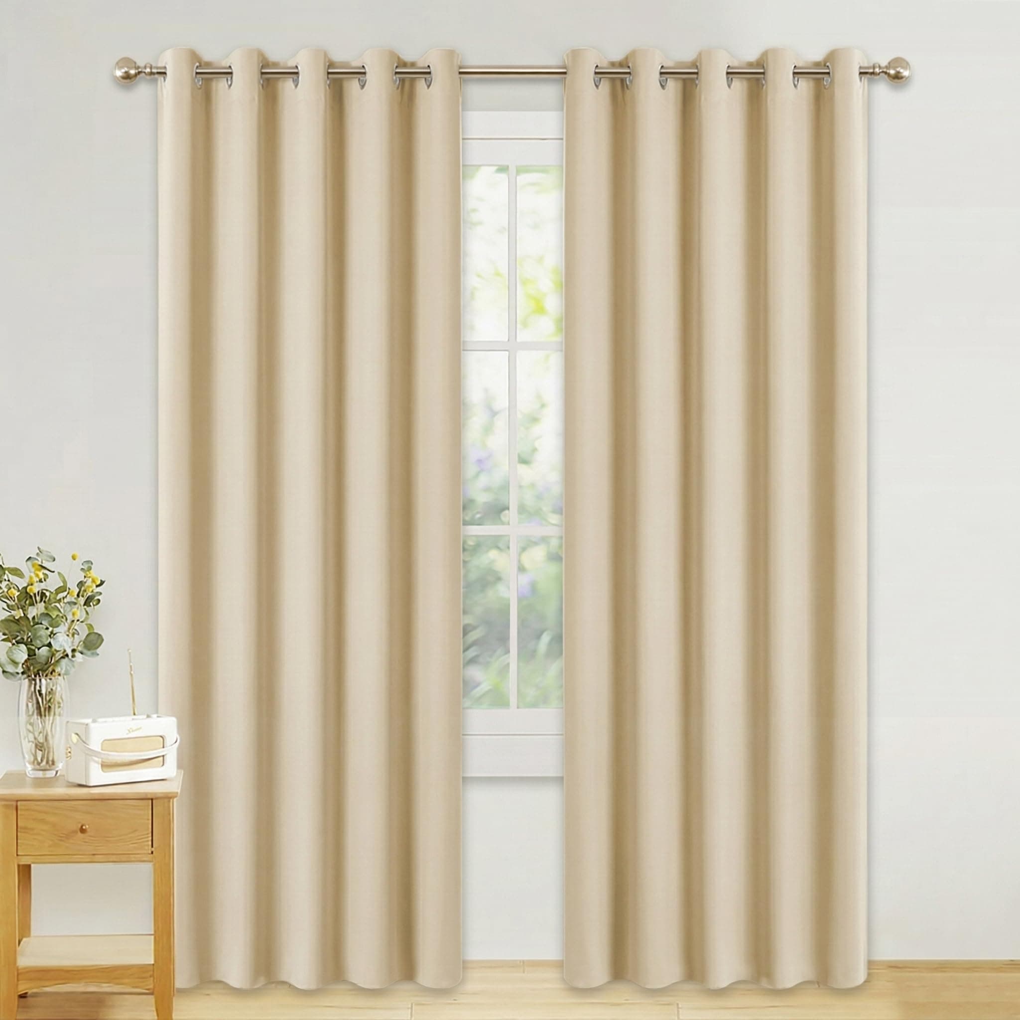 PONY DANCE Living Room Curtains - Soft Thermal Curtains & Drapes Light Blocked for Wide Windows Eyelet Panels for Sliding Glass Door, 2 Pcs, 66 by 90 Inch (Width - Depth), Biscotti Beige