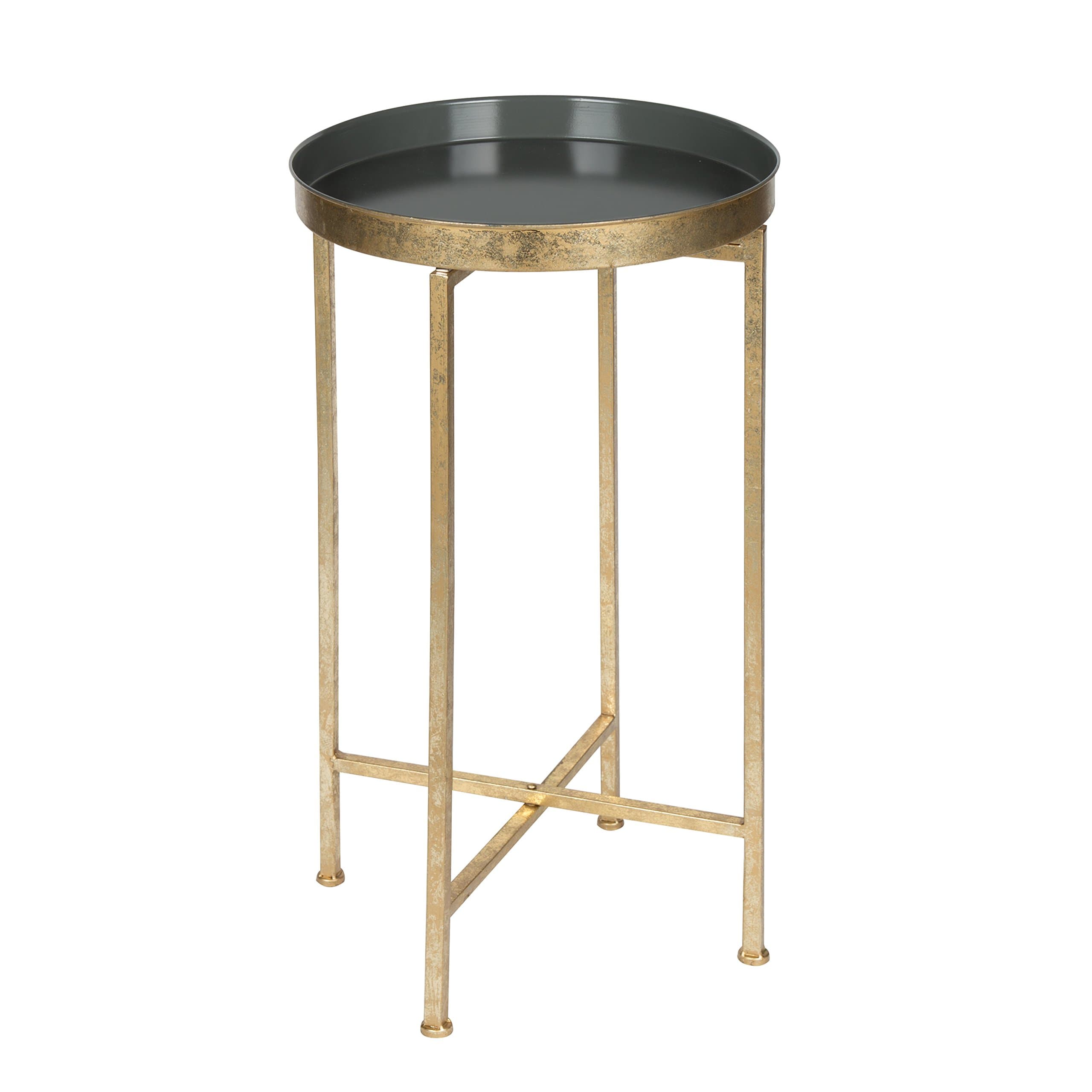 Kate and Laurel Celia Round Metal Foldable Tray Accent Table, Gray and Gold