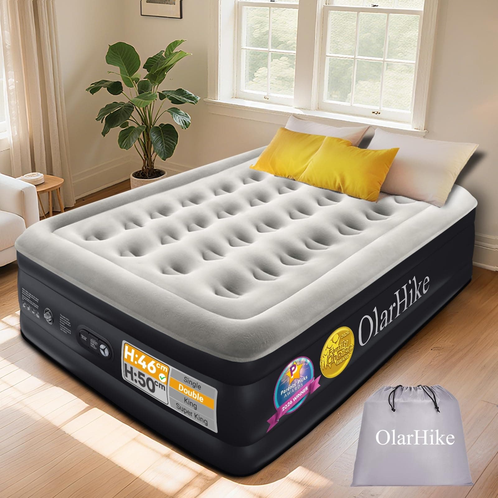 OlarHike Inflatable Mattress, Double Air bed, 135 x 190 x 46cm, 300KG Max