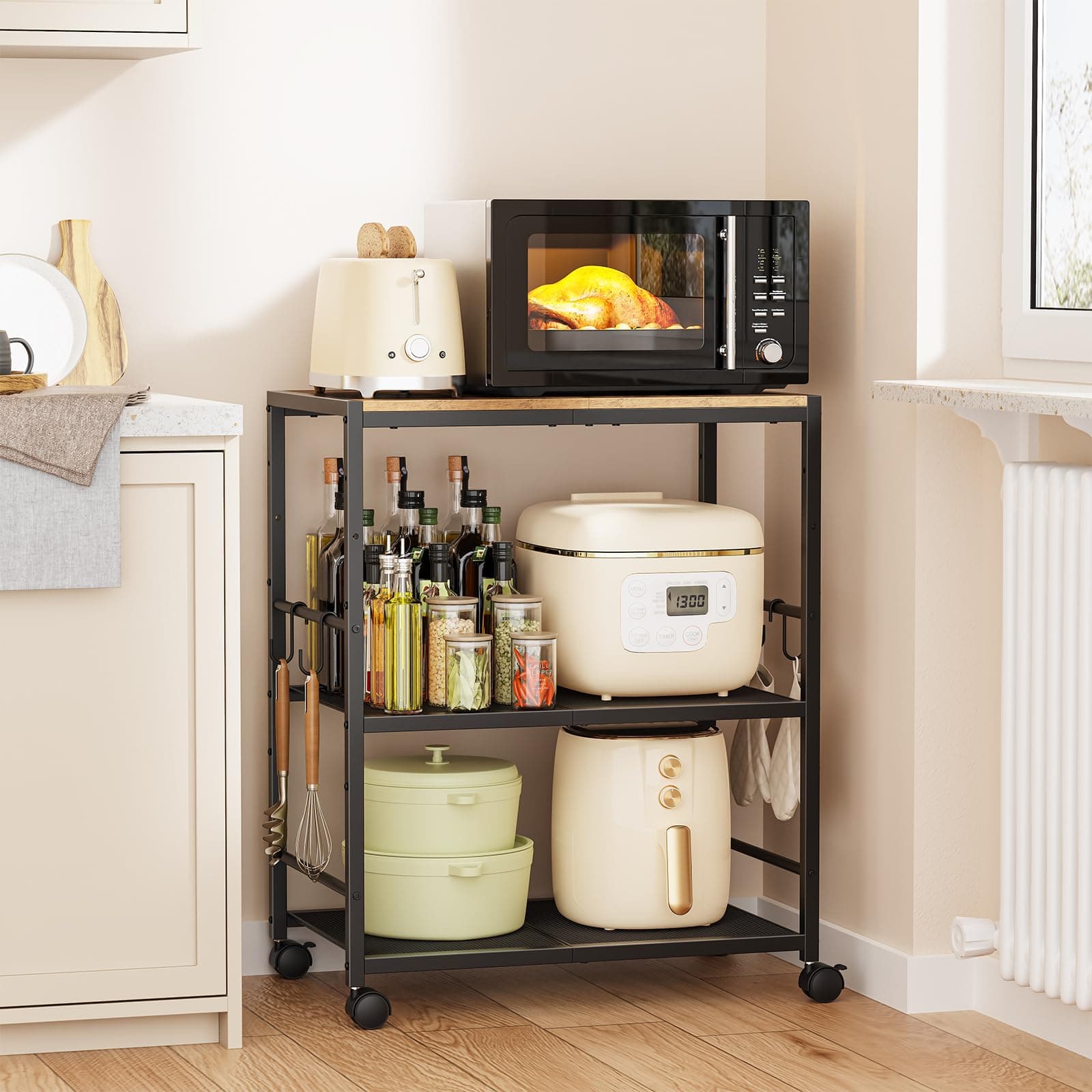 3-Tier Microwave Stand, Kitchen Microwave Cart with Adjustable Shelf