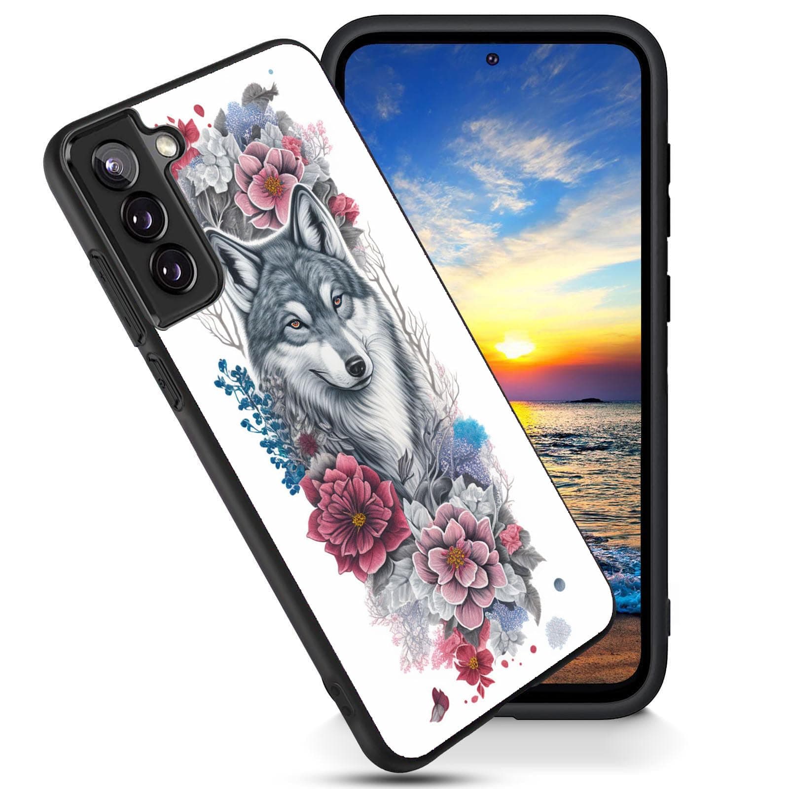 FGDRFGRW Designed for Galaxy S24 Plus Case,Soft Frosted TPU Ultra Thin,Shock-Absorption,Anti-Scratch Protective Cover for Samsung Galaxy S24 Plus 6.7",Wolf Flower