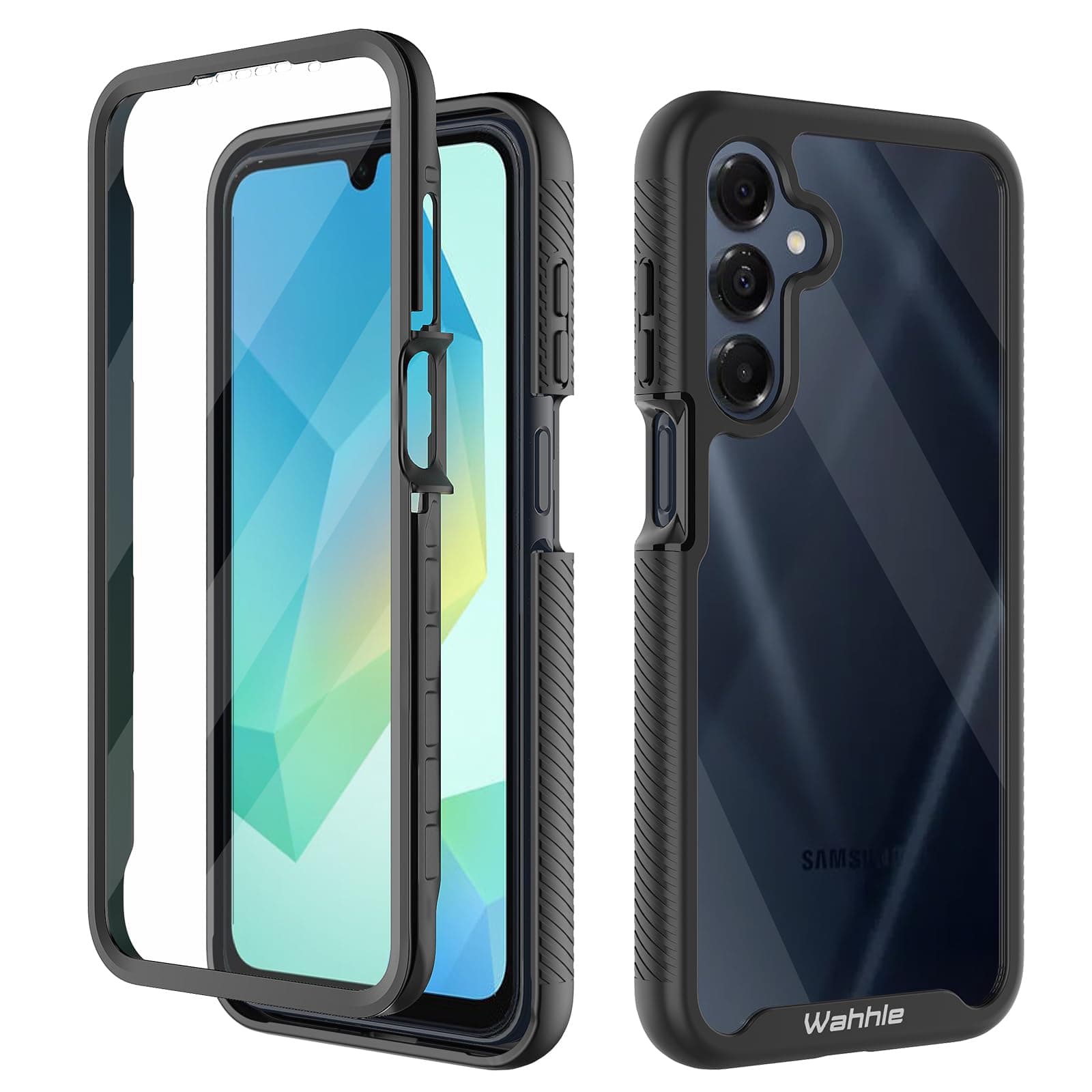 wahhle Compatible with Samsung Galaxy A26 5G Case, Built in Screen Protector Full Body Shockproof Slim Fit Bumper Protective Phone Cover for A26 4G/5G Men Women-Black/Clear