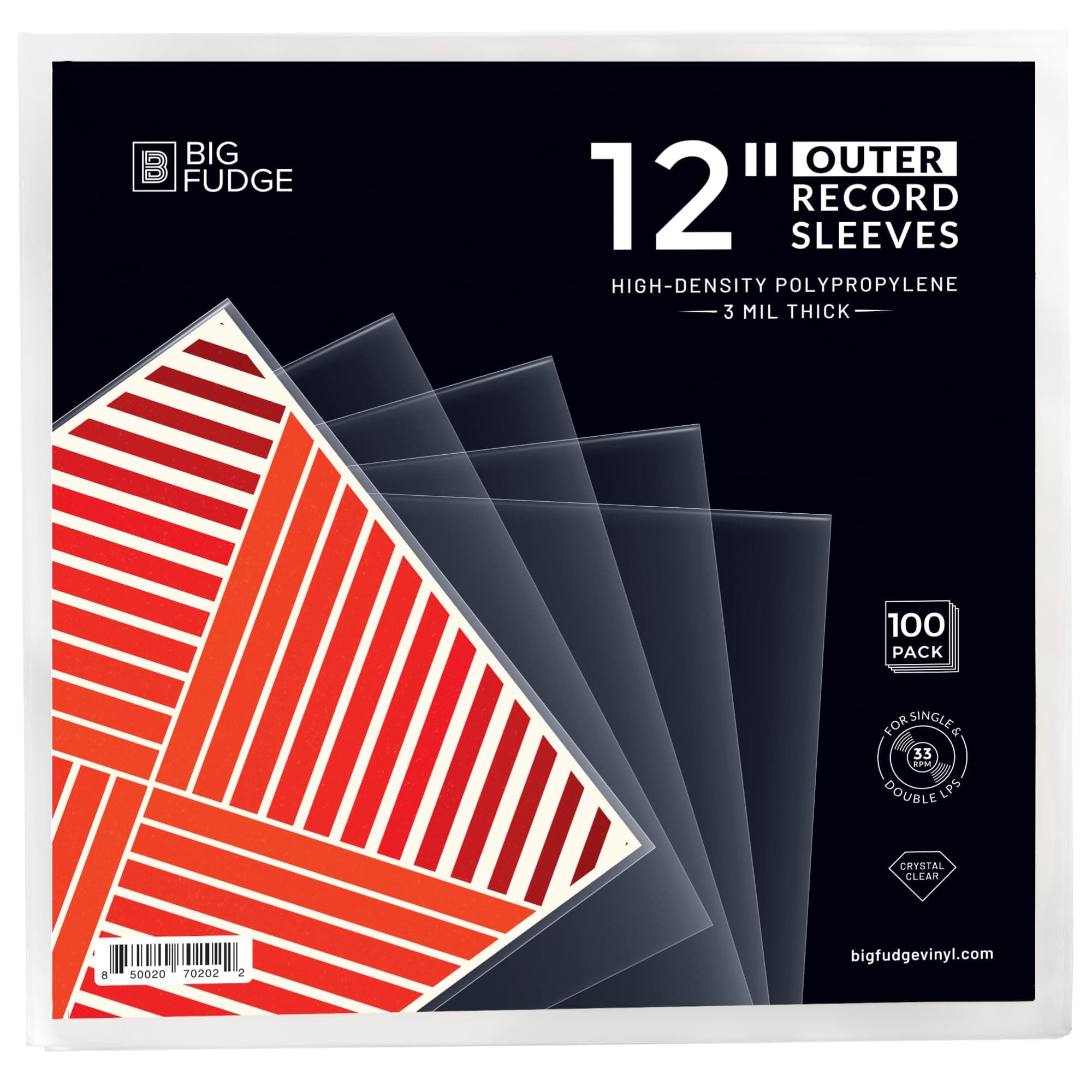 BIG FUDGE 100x Vinyl Record Sleeves 12" LP | Durable & Wrinkle-Free Outer Sleeves | Crystal Clear & High-Density Polypropylene | 3 mil Thick, 12.75” x 12.75” | Fits Most Gatefolds and Double LPs