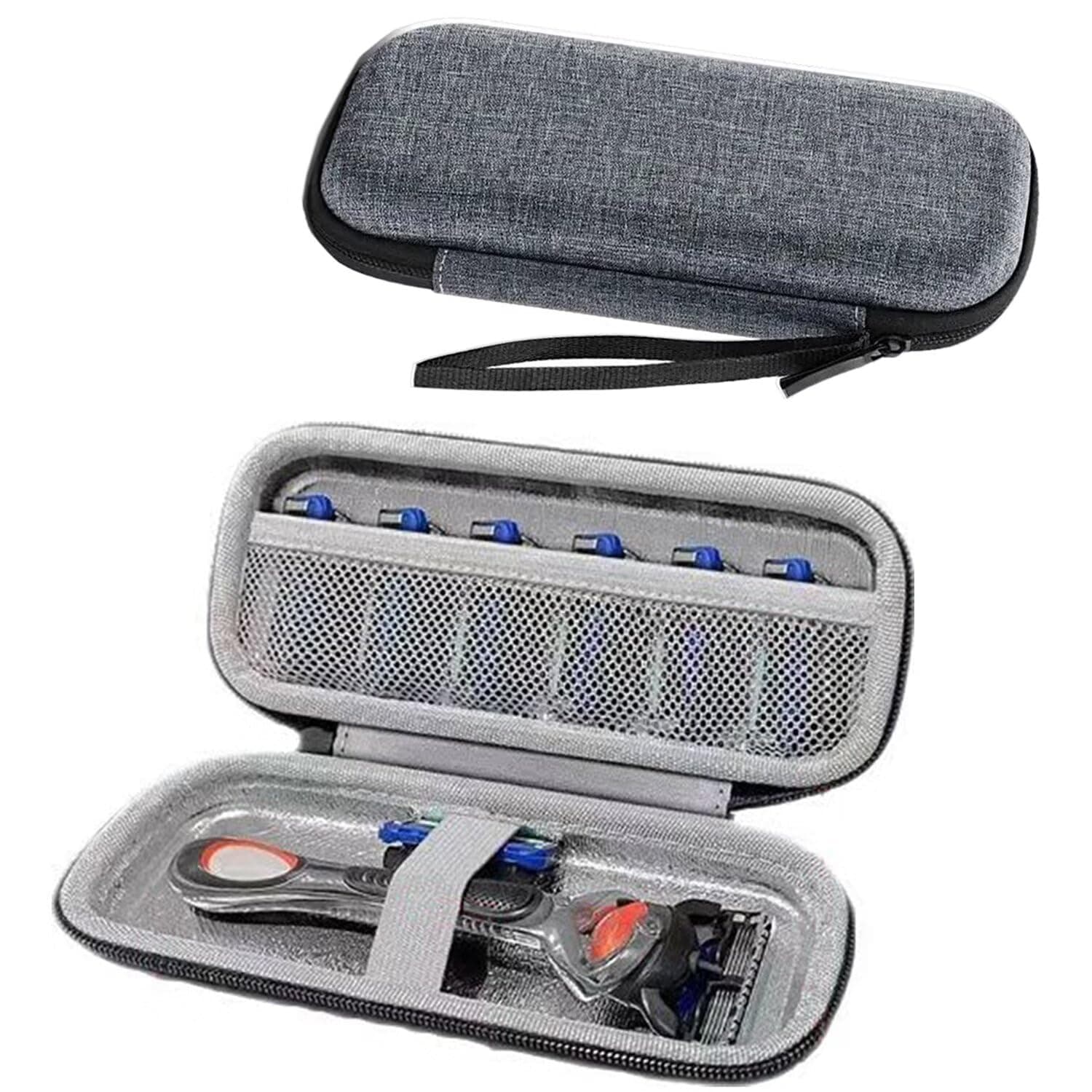 naisc Razor Cover Travel Razor Case, Compatible with Gillette & Harrys, Razor Travel Case Razor Holder For Men Cord Travel Organizer, Zipper Carrying Bag (Grey)