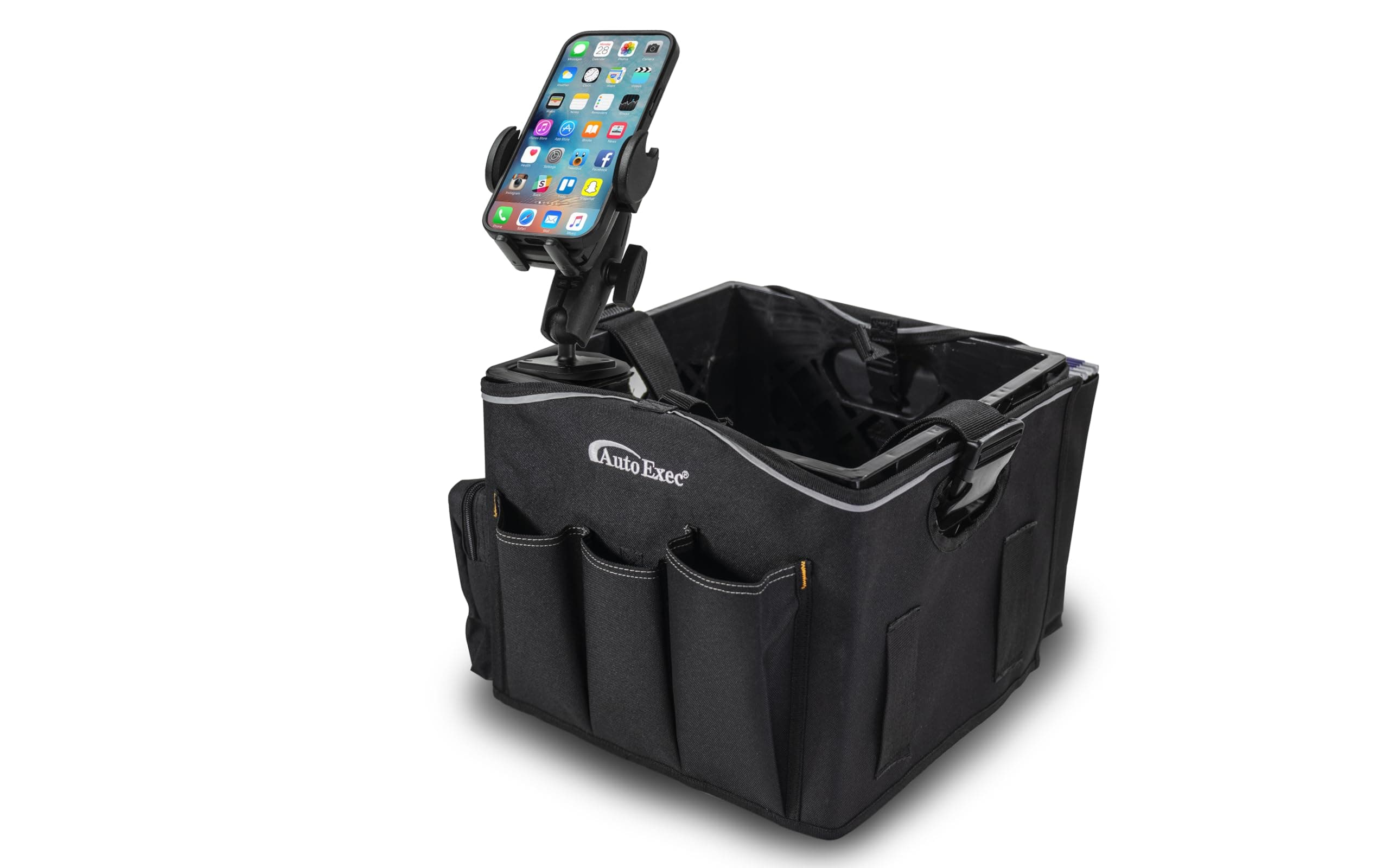 AutoExec AE-CRATE-04 Milkcrate Vehicle and Mobile Office Work Station with Apron Organizer and Phone Mount