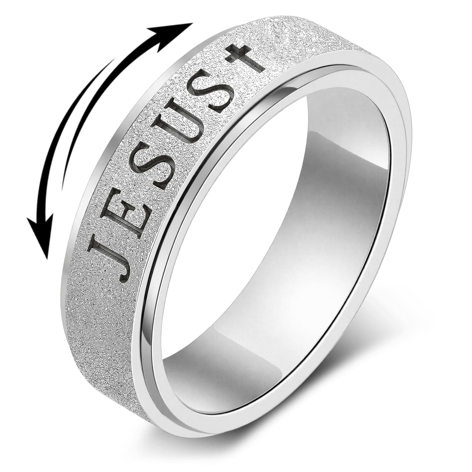 Fidget Spinner Anxiety Ring for Women: Fidget Toys Adults Cute Jesus Thumb Ring Stainless Steel Gold Silver Size 5 6 7 8 9 10, 6, Stainless Steel