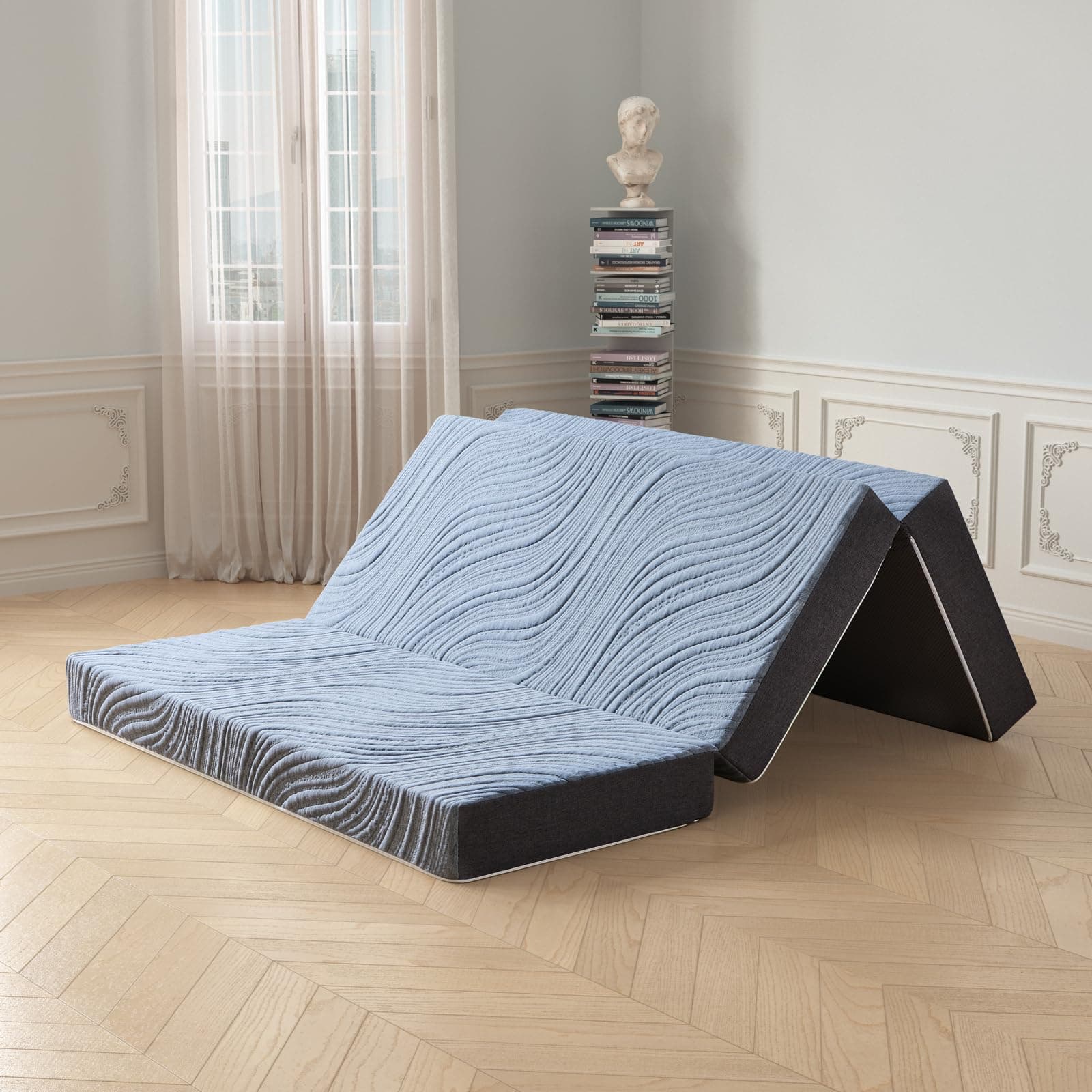 QueenSize 6 Inch Tri Fold Foldable Mattress Grey Cover 58x78