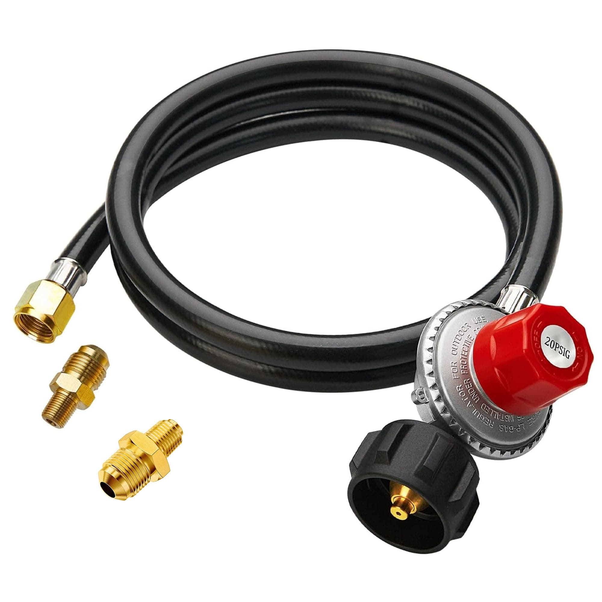 CALPOSE 5FT High Pressure Propane Regulator Hose, Rubber, 0~20PSI Adjustable, QCC1 & 3/8” Female, Fit for Turkey Fryer, Fish Fryer, Propane Burner, Fire Pit, Forge, and More
