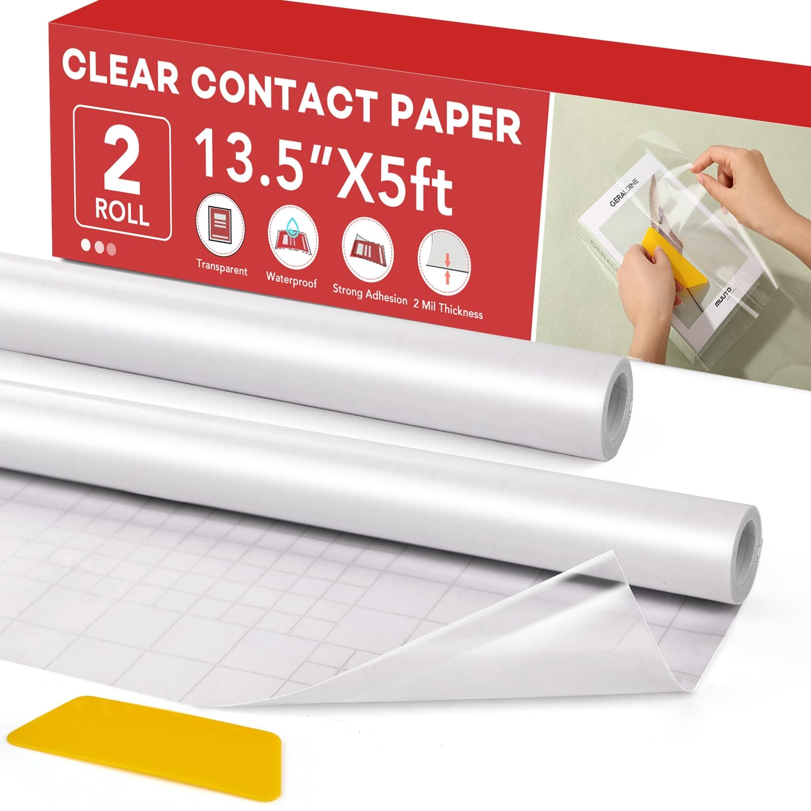 ZENOWICK 2 Rolls Clear Contact Paper, Adhesive Book Covers 13.5 in x 5 ft